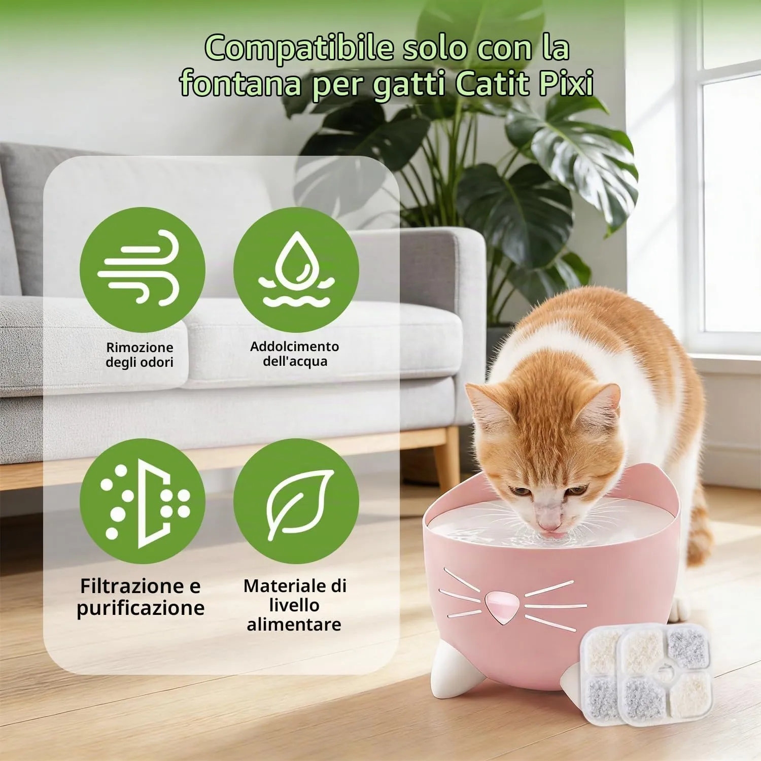 puiaxod Cartucce Filtro per Fontanelle per Gatti, Compatibili con Catit Pixi, Set di 25 Filtri a Carbone Attivo e 4 Tubi - immagine 7