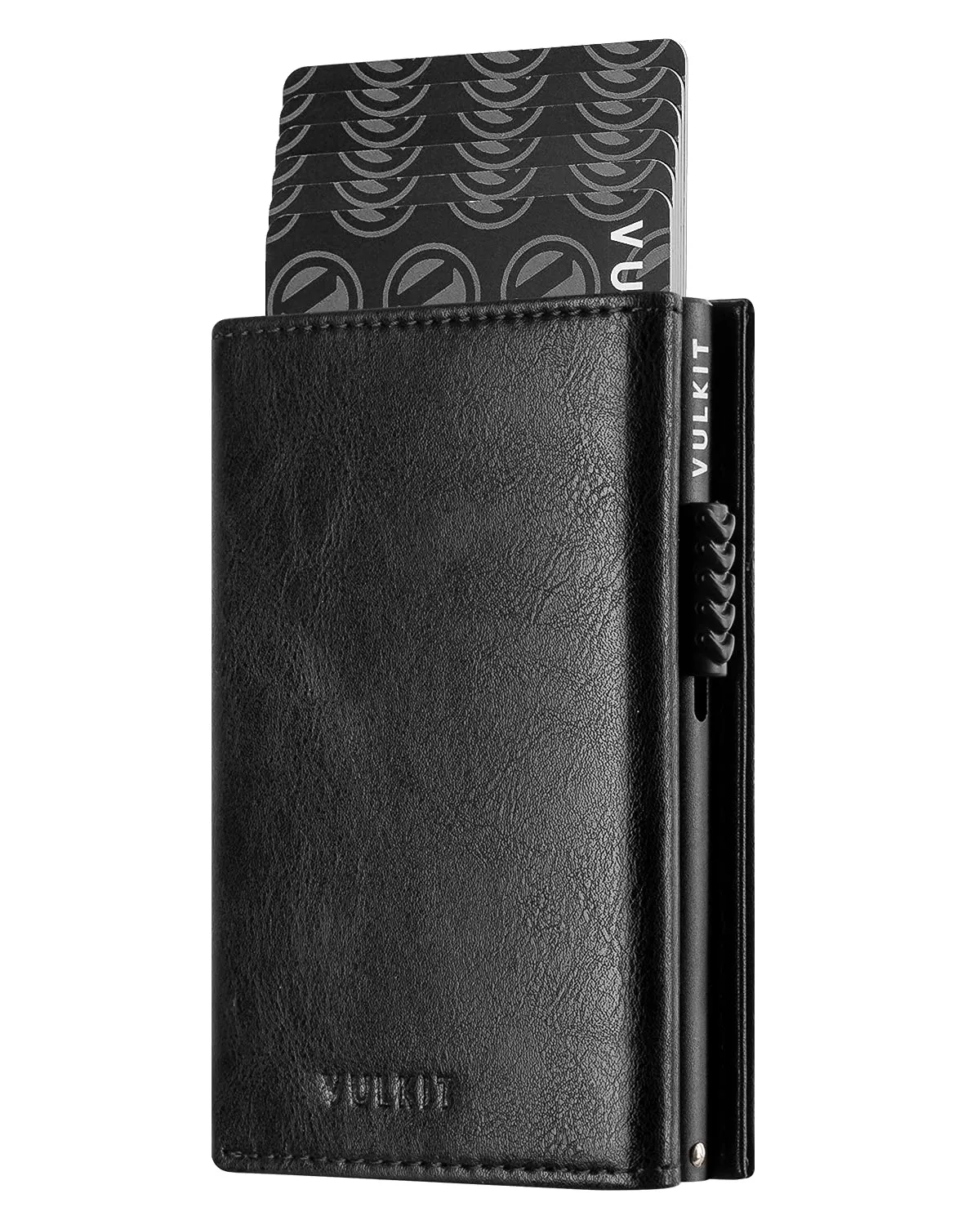 VULKIT Portafoglio Slim Portacarte in Pelle con Protezione RFID e Porta Monete - VC302 Black - immagine 1