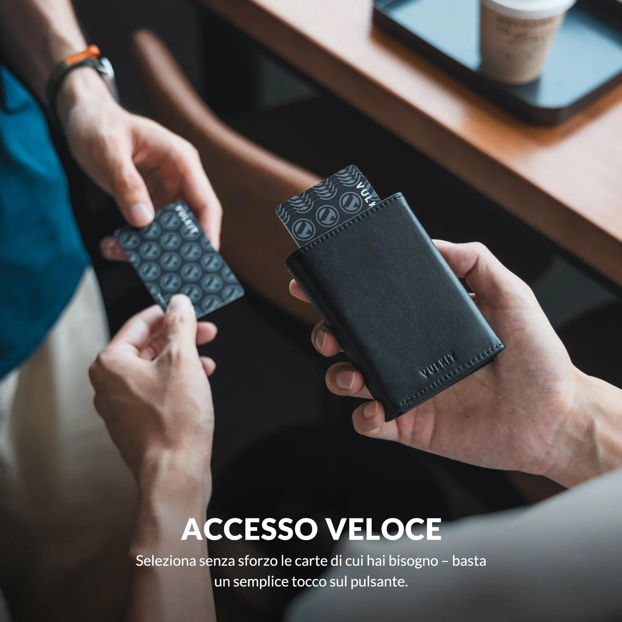VULKIT Portafoglio Slim Portacarte in Pelle con Protezione RFID e Porta Monete - VC302 Black - immagine 3