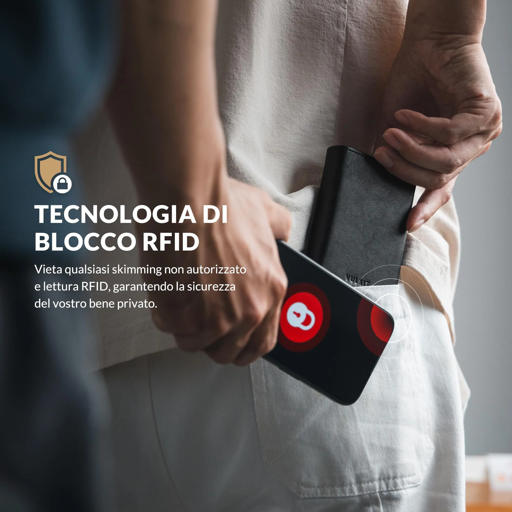 VULKIT Portafoglio Slim Portacarte in Pelle con Protezione RFID e Porta Monete - VC302 Black - immagine 5