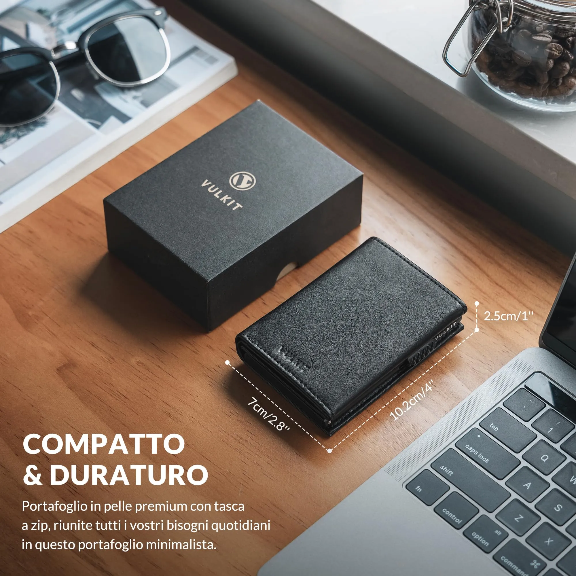 VULKIT Portafoglio Slim Portacarte in Pelle con Protezione RFID e Porta Monete - VC302 Black - immagine 6