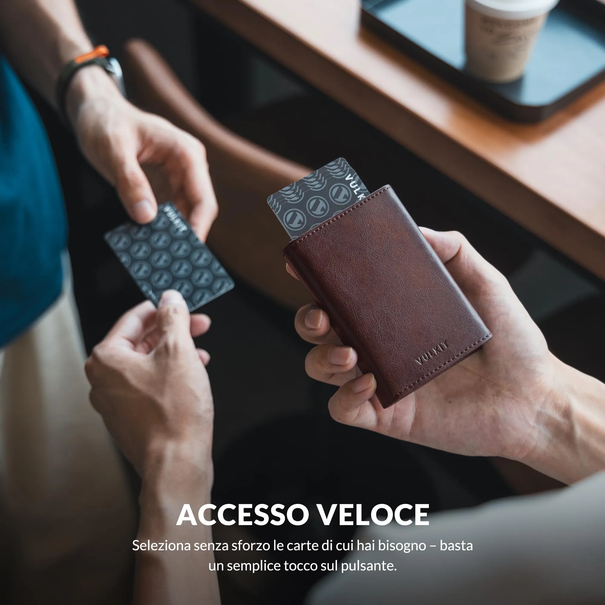 VULKIT Portafoglio Slim Portacarte in Pelle con Protezione RFID e Porta Monete - immagine 3