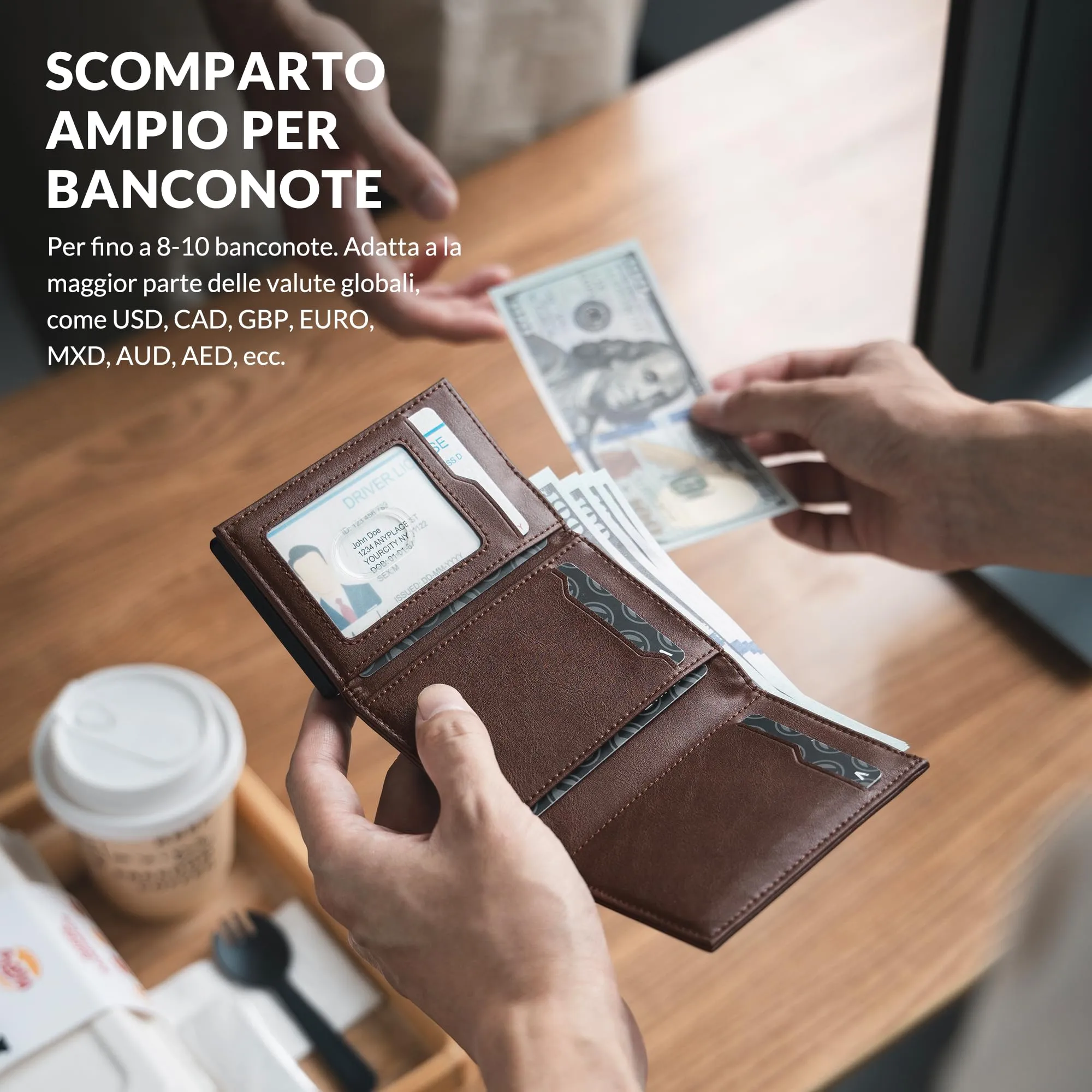VULKIT Portafoglio Slim Portacarte in Pelle con Protezione RFID e Porta Monete - immagine 4