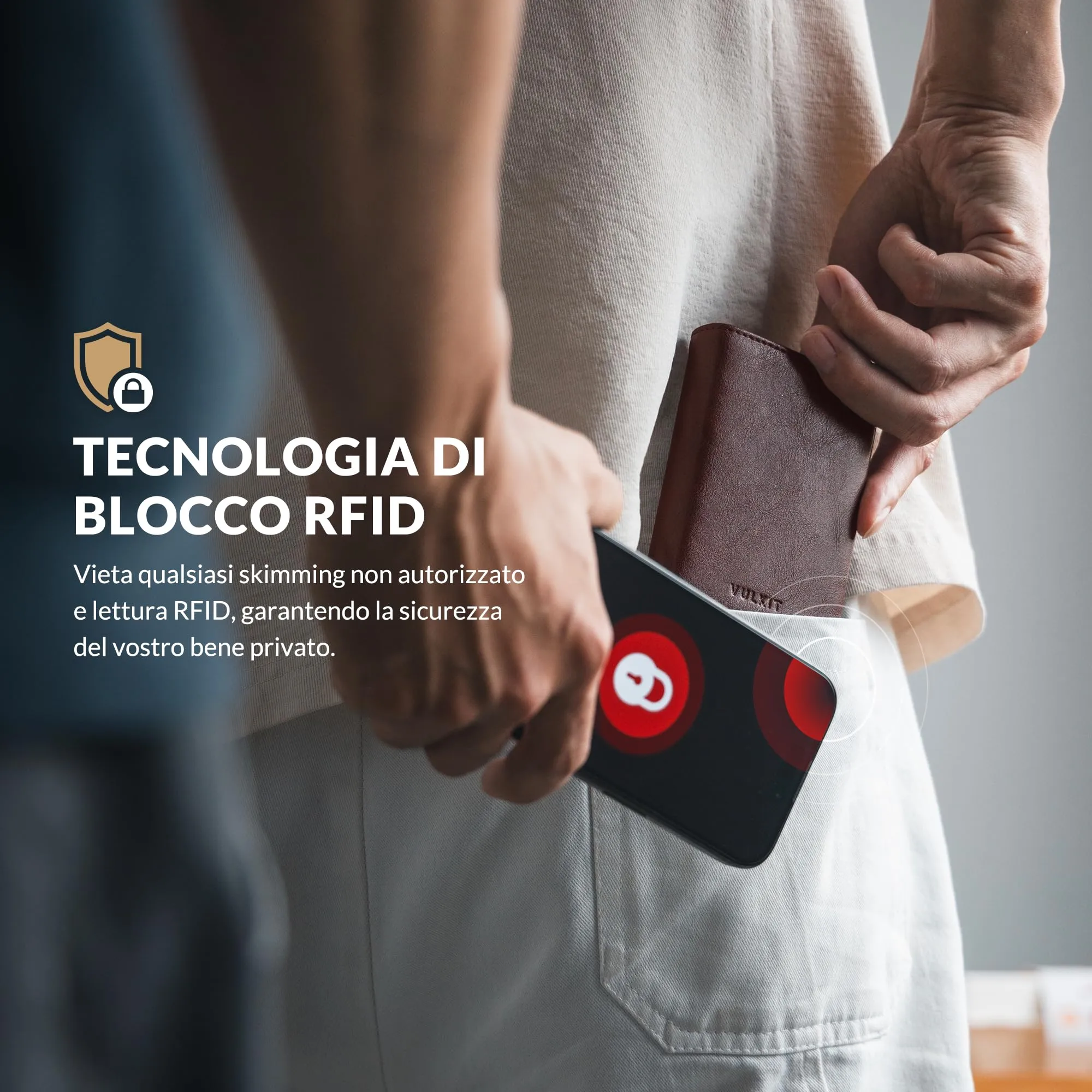 VULKIT Portafoglio Slim Portacarte in Pelle con Protezione RFID e Porta Monete - immagine 5