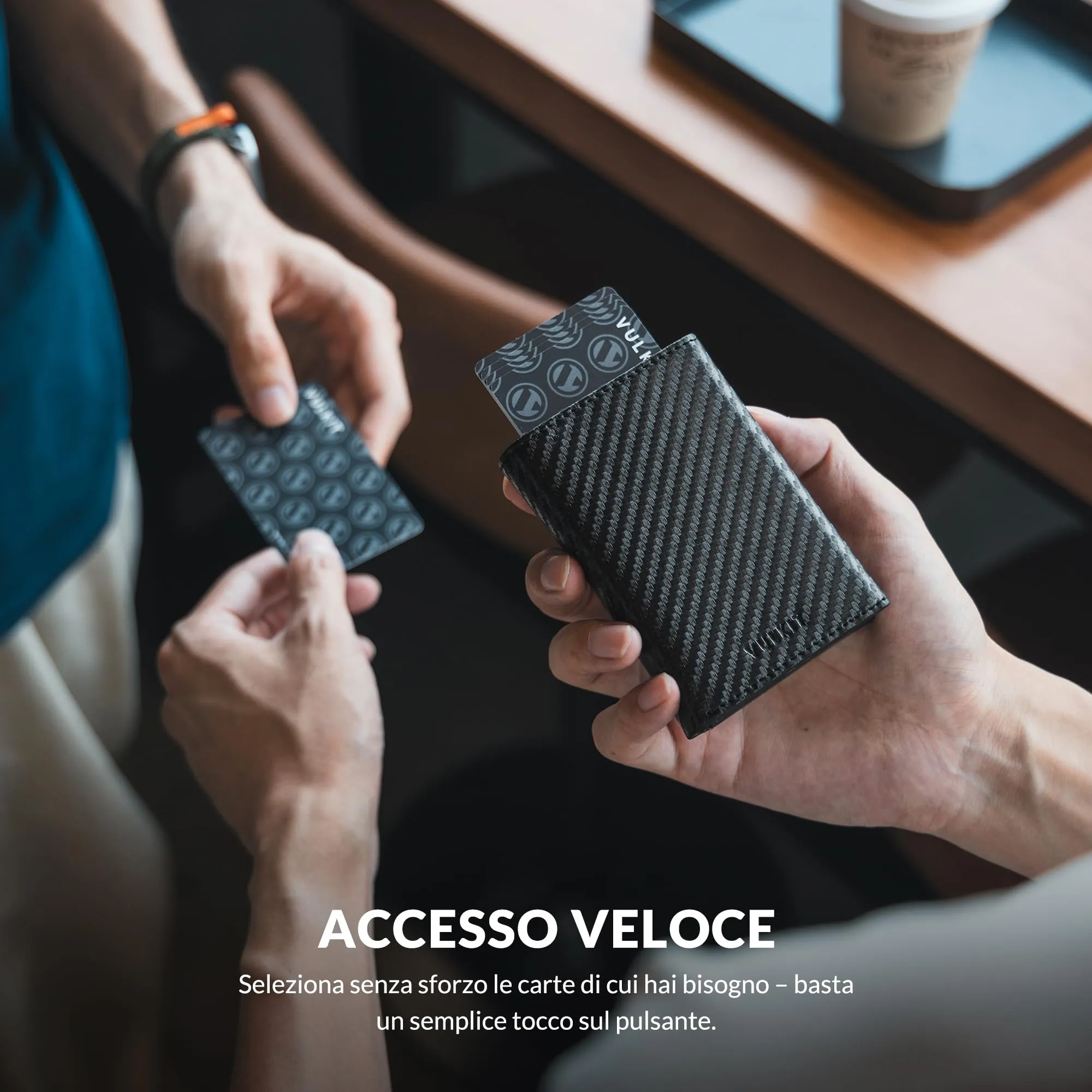 VULKIT Portafoglio Porta Carte Pop Up in Vera Pelle RFID VC302 con Scomparto Banconote e Tasca Monete - immagine 3