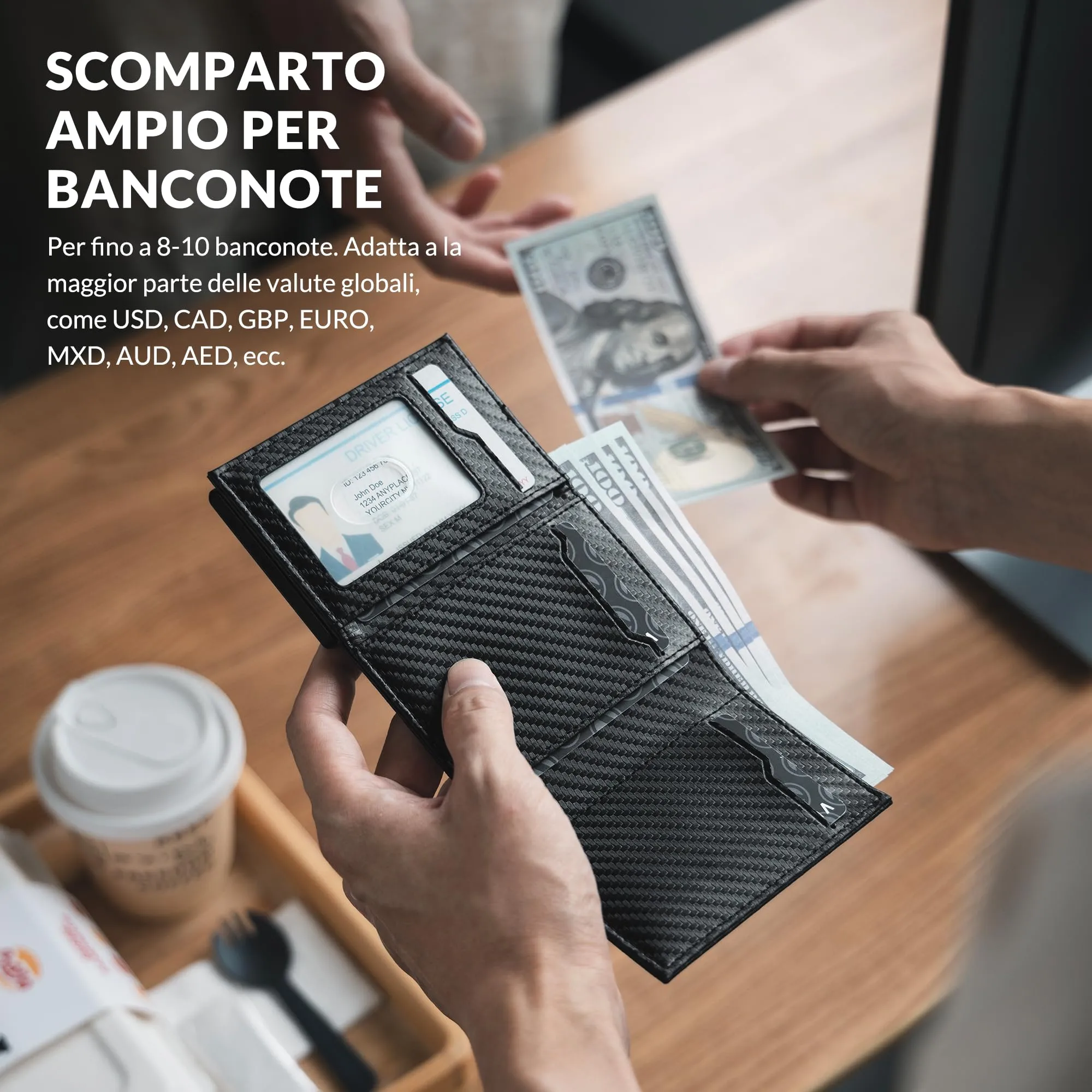 VULKIT Portafoglio Porta Carte Pop Up in Vera Pelle RFID VC302 con Scomparto Banconote e Tasca Monete - immagine 4