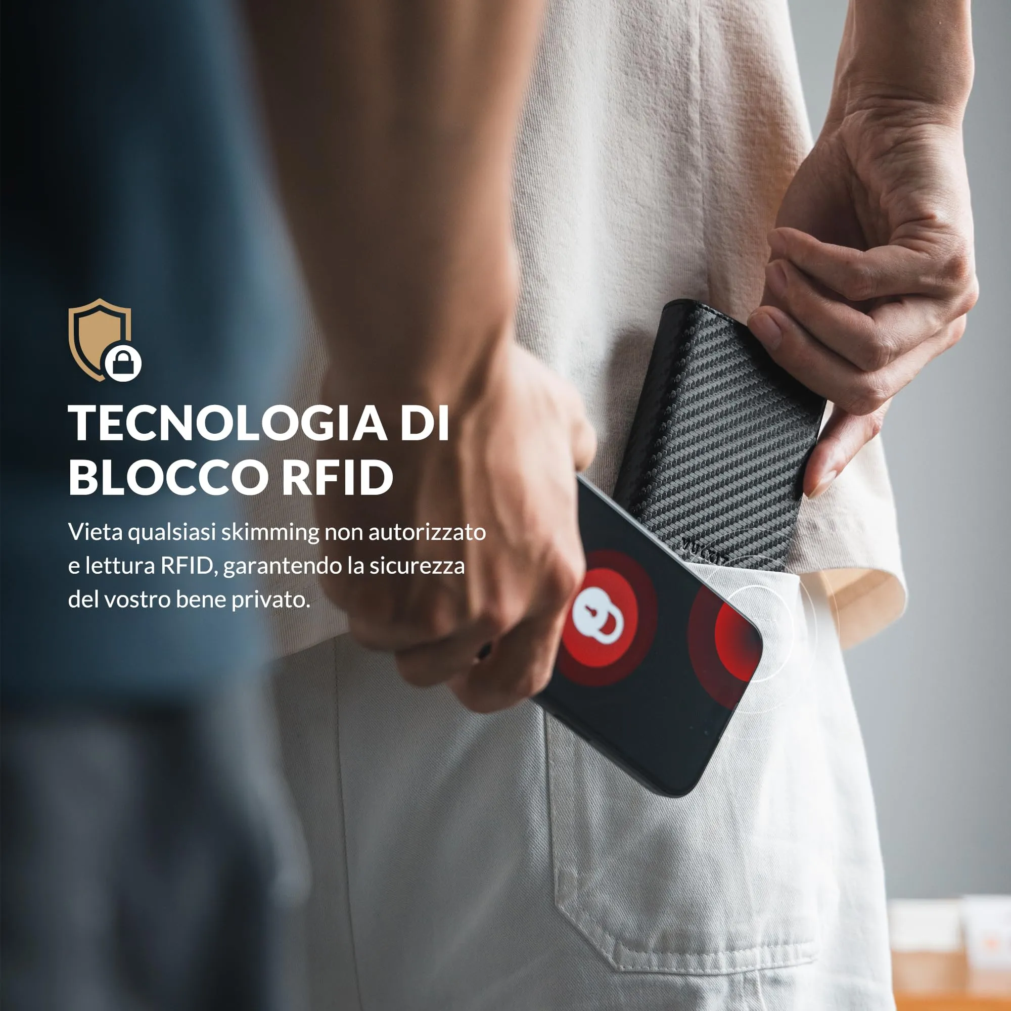 VULKIT Portafoglio Porta Carte Pop Up in Vera Pelle RFID VC302 con Scomparto Banconote e Tasca Monete - immagine 5