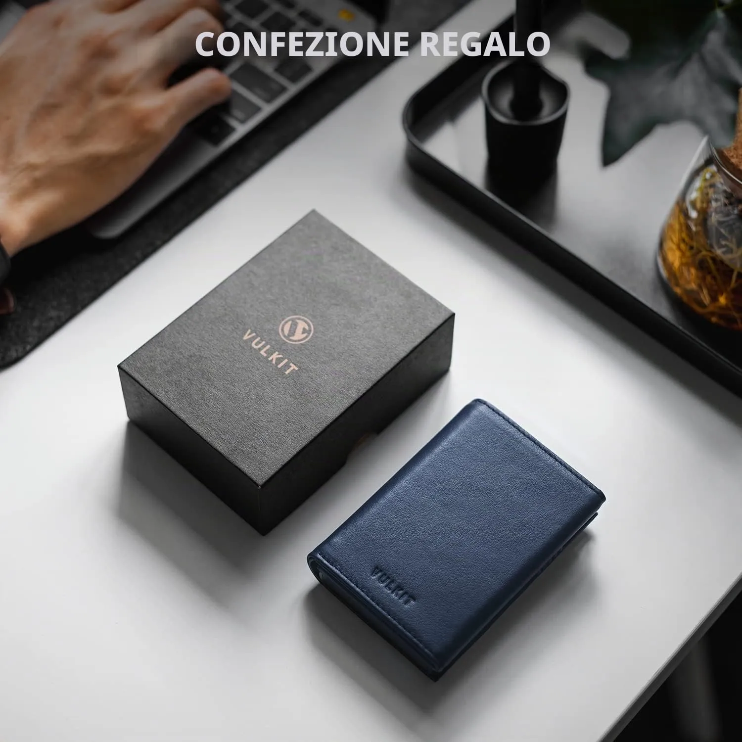VULKIT Porta Carte Pop-up in Pelle di Vacchetta Pieno Fiore con Blocco RFID, Scomparto Banconote e Tasca Porta Monete - immagine 6