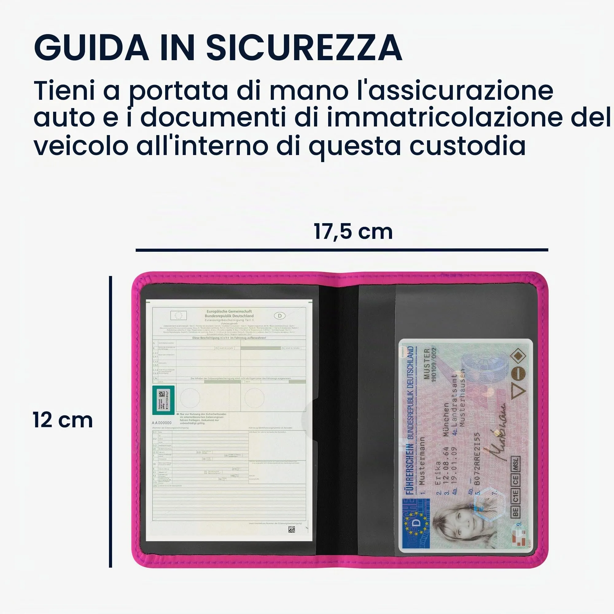 kwmobile Custodia in Neoprene per Libretto di Circolazione e Patente, Fucsia - immagine 4