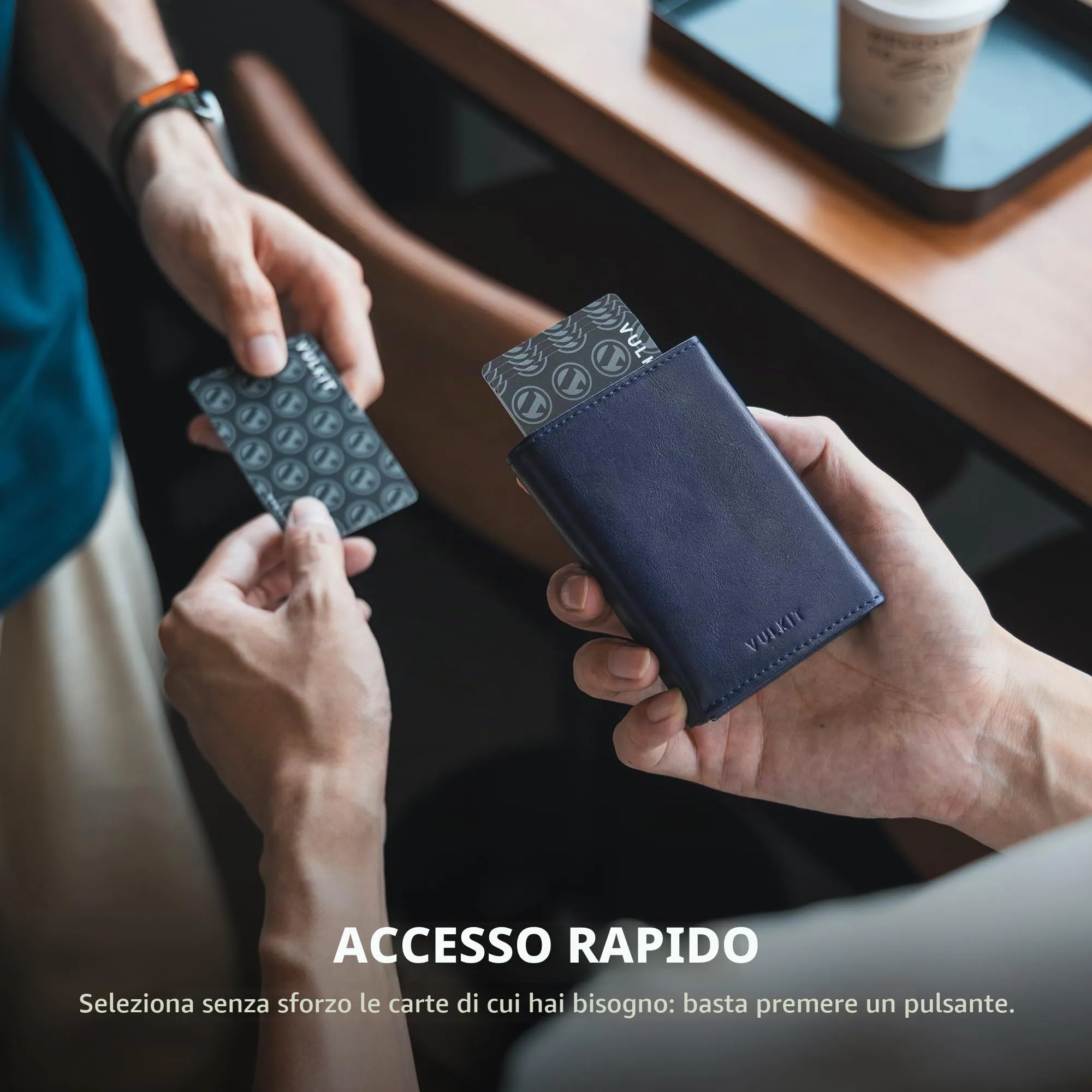 VULKIT Portafoglio Slim Portacarte in Pelle con Protezione RFID e Porta Monete - immagine 3