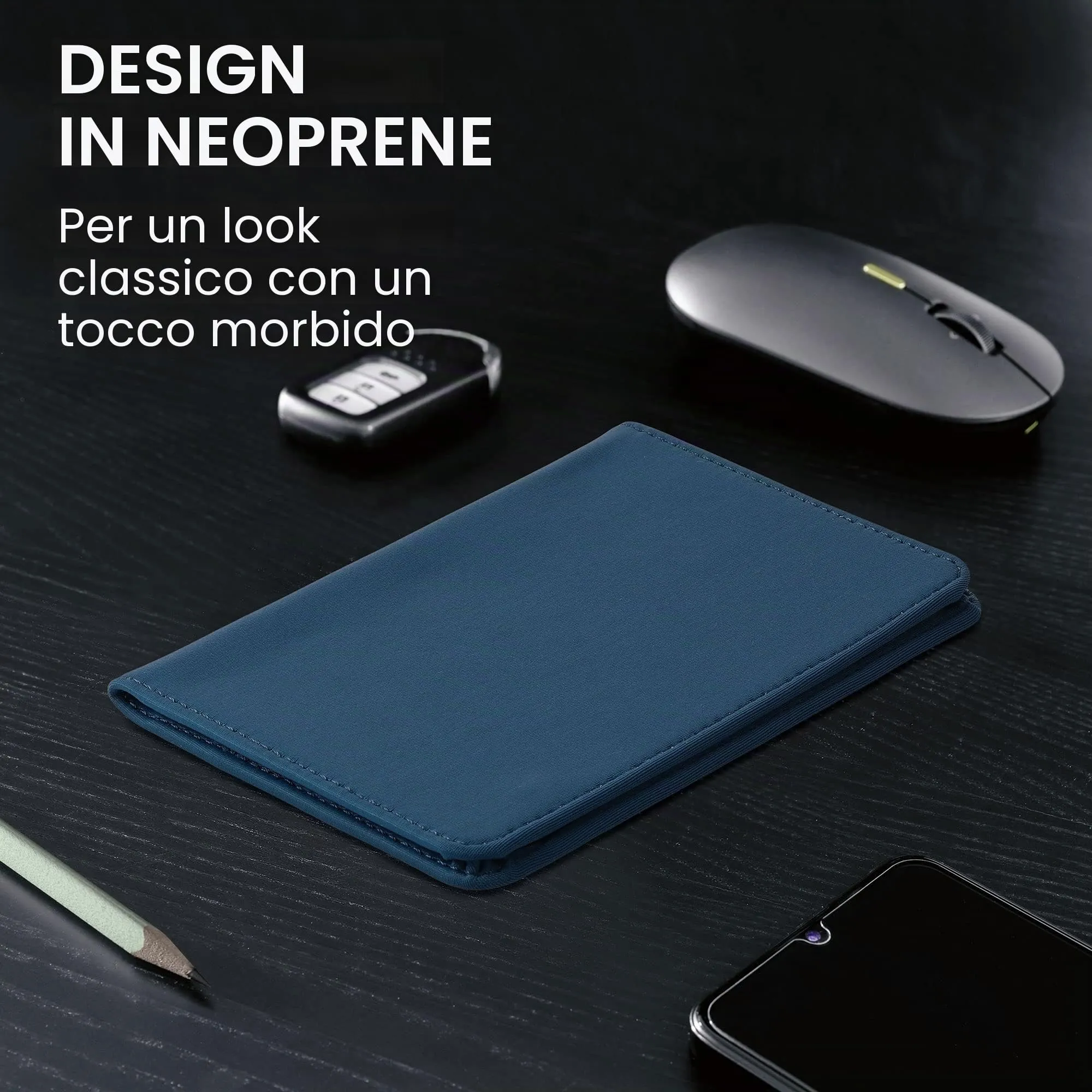 kwmobile Custodia in Neoprene per Libretto di Circolazione e Patente, Blu Marino - immagine 3