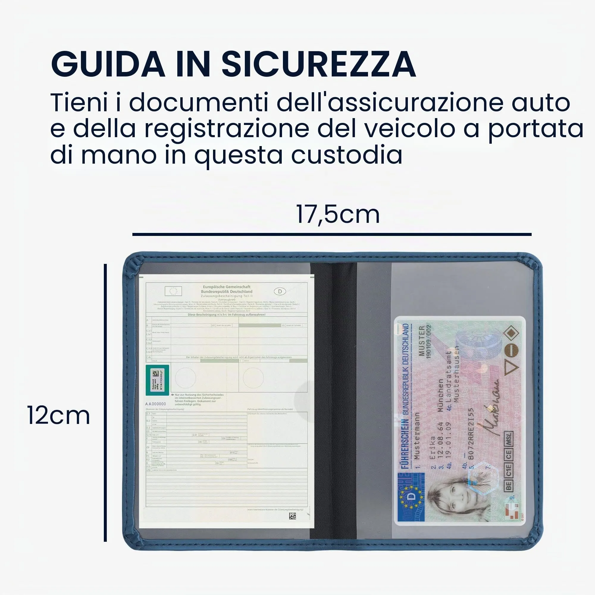 kwmobile Custodia in Neoprene per Libretto di Circolazione e Patente, Blu Marino - immagine 4