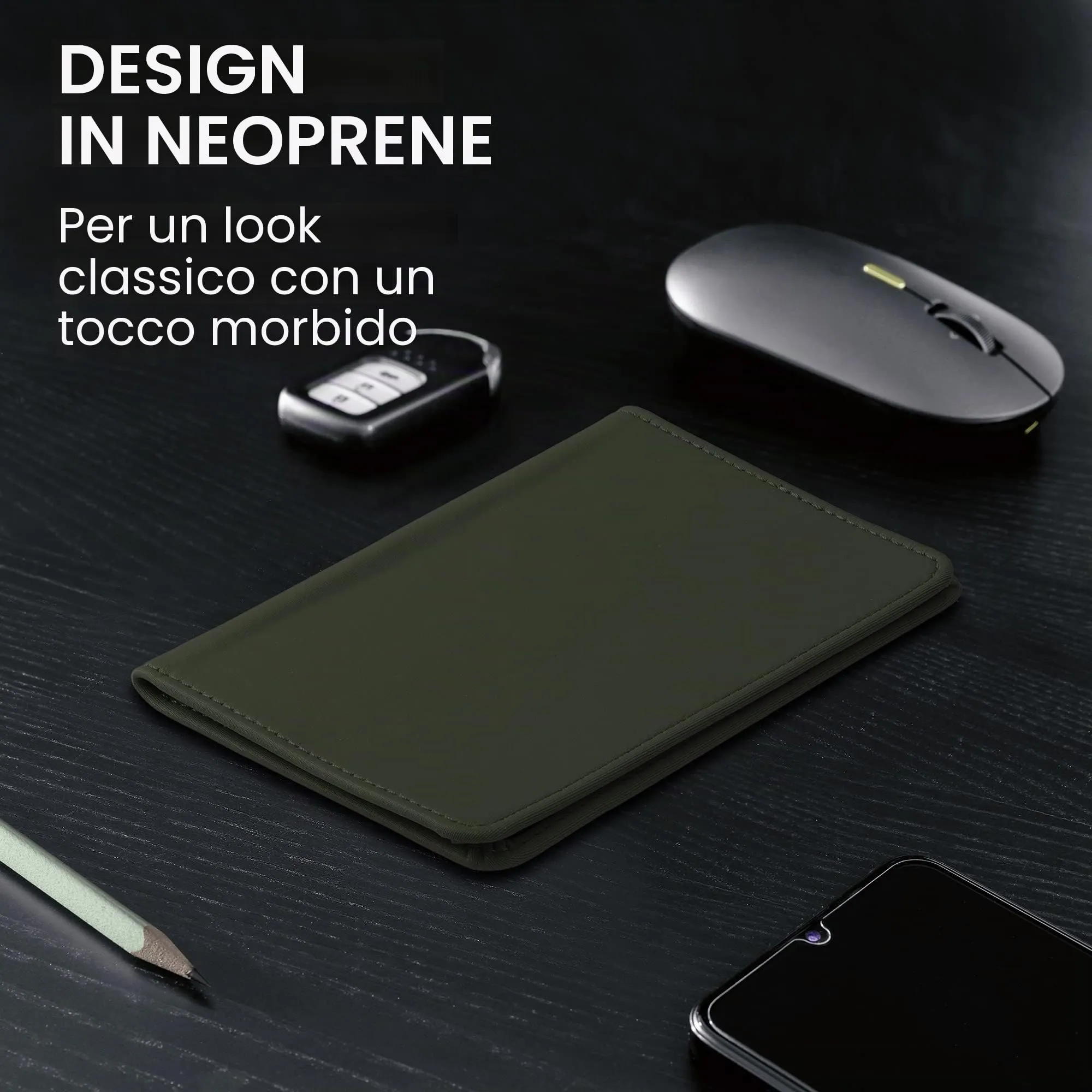kwmobile Custodia in Neoprene per Libretto di Circolazione e Patente, Verde Scuro - immagine 3