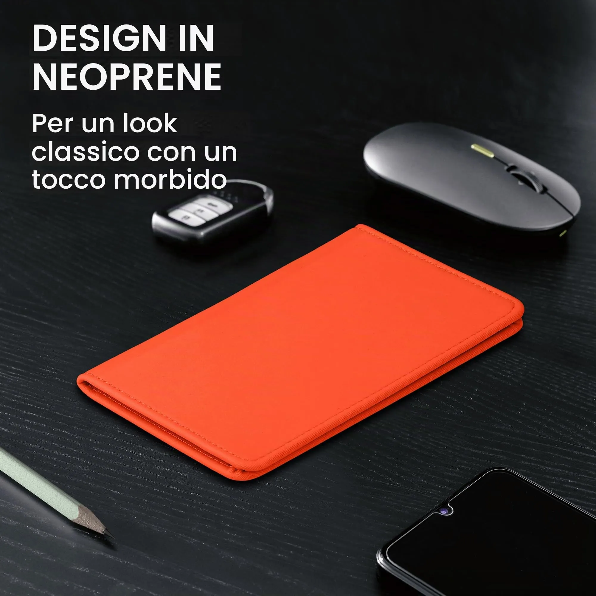kwmobile Custodia in Neoprene per Libretto di Circolazione e Patente, Arancione Fluorescente - immagine 3
