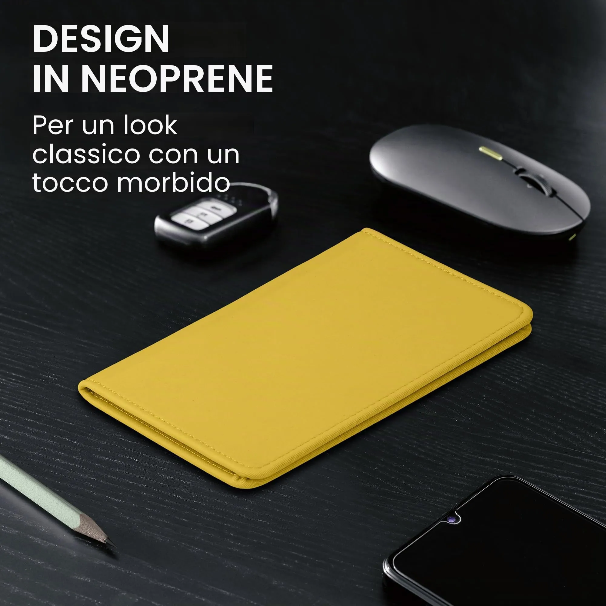 kwmobile Custodia in Neoprene per Libretto di Circolazione e Patente, Giallo Fluorescente - immagine 3