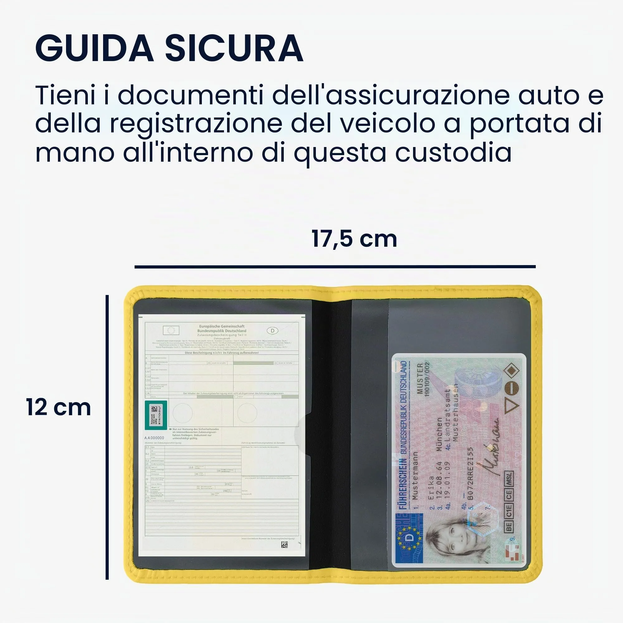 kwmobile Custodia in Neoprene per Libretto di Circolazione e Patente, Giallo Fluorescente - immagine 4