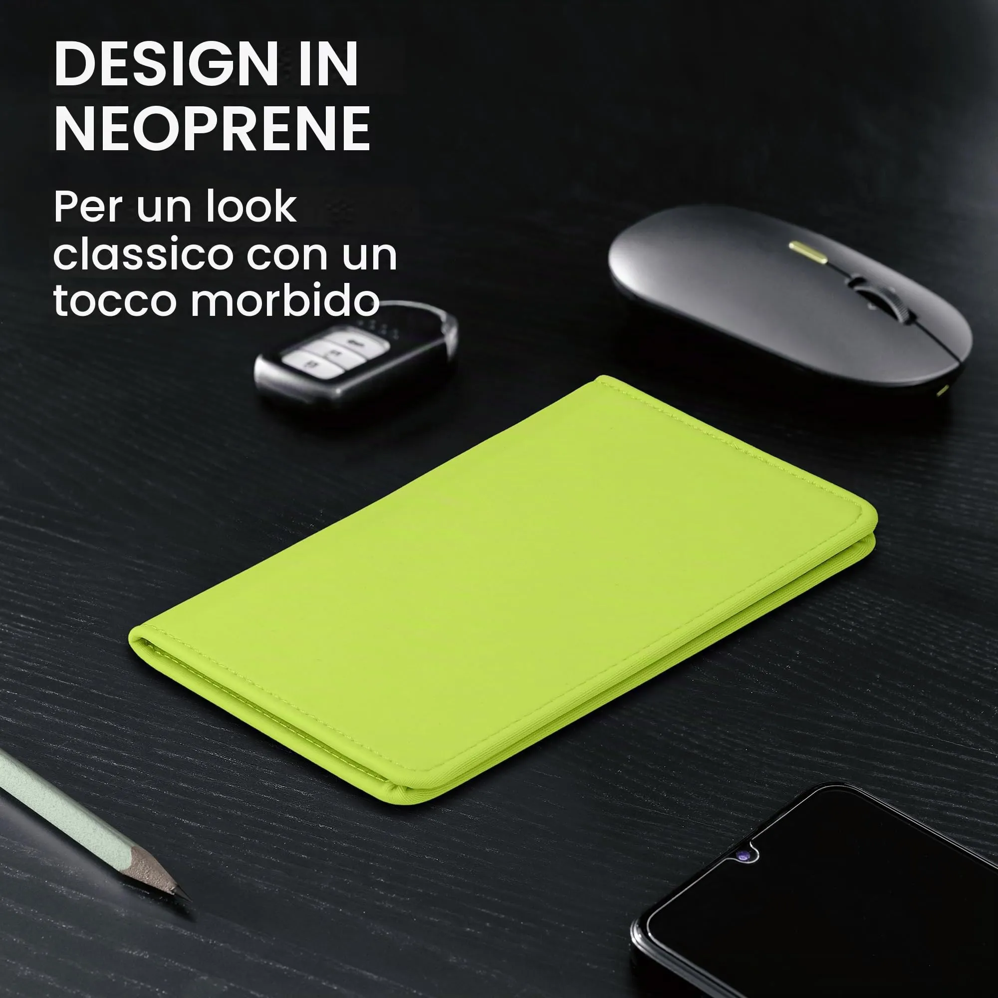 kwmobile Custodia in Neoprene per Libretto di Circolazione e Patente, Verde Fluorescente - immagine 3