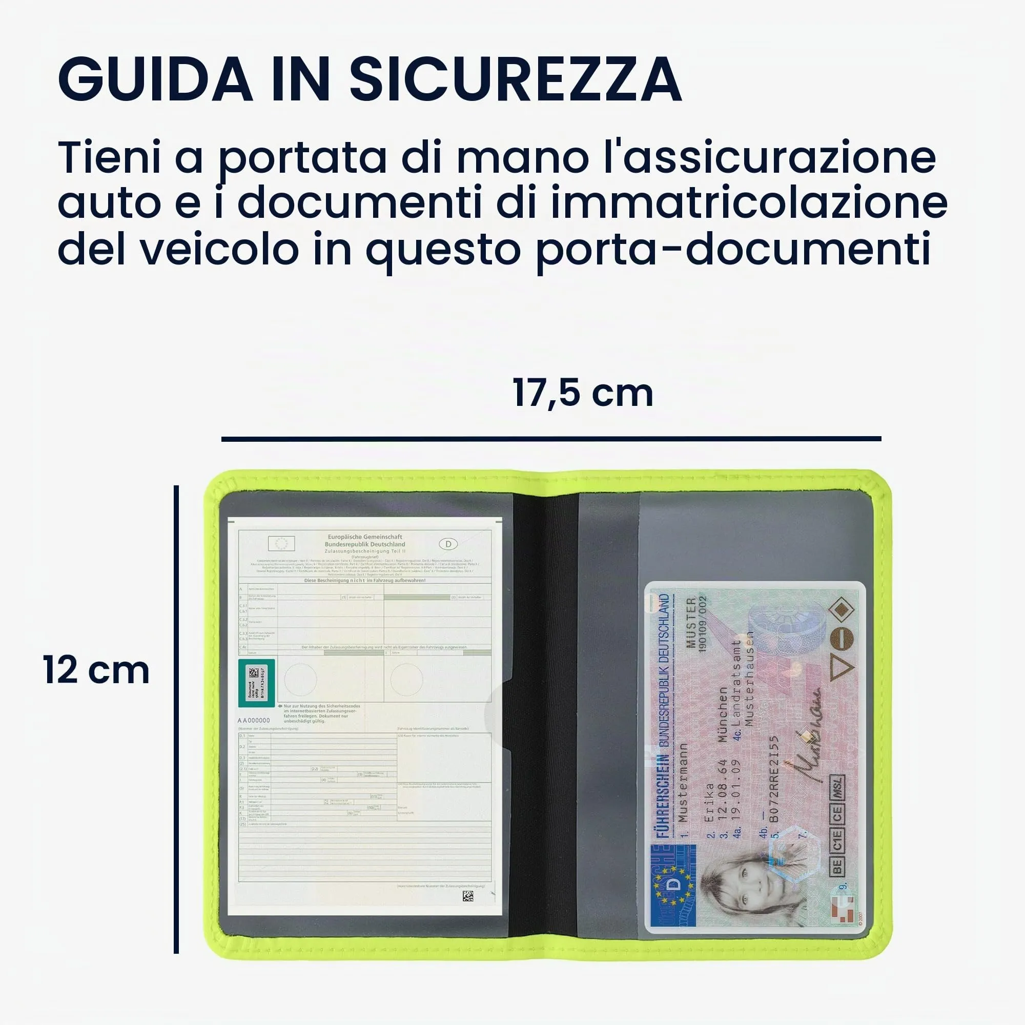 kwmobile Custodia in Neoprene per Libretto di Circolazione e Patente, Verde Fluorescente - immagine 4