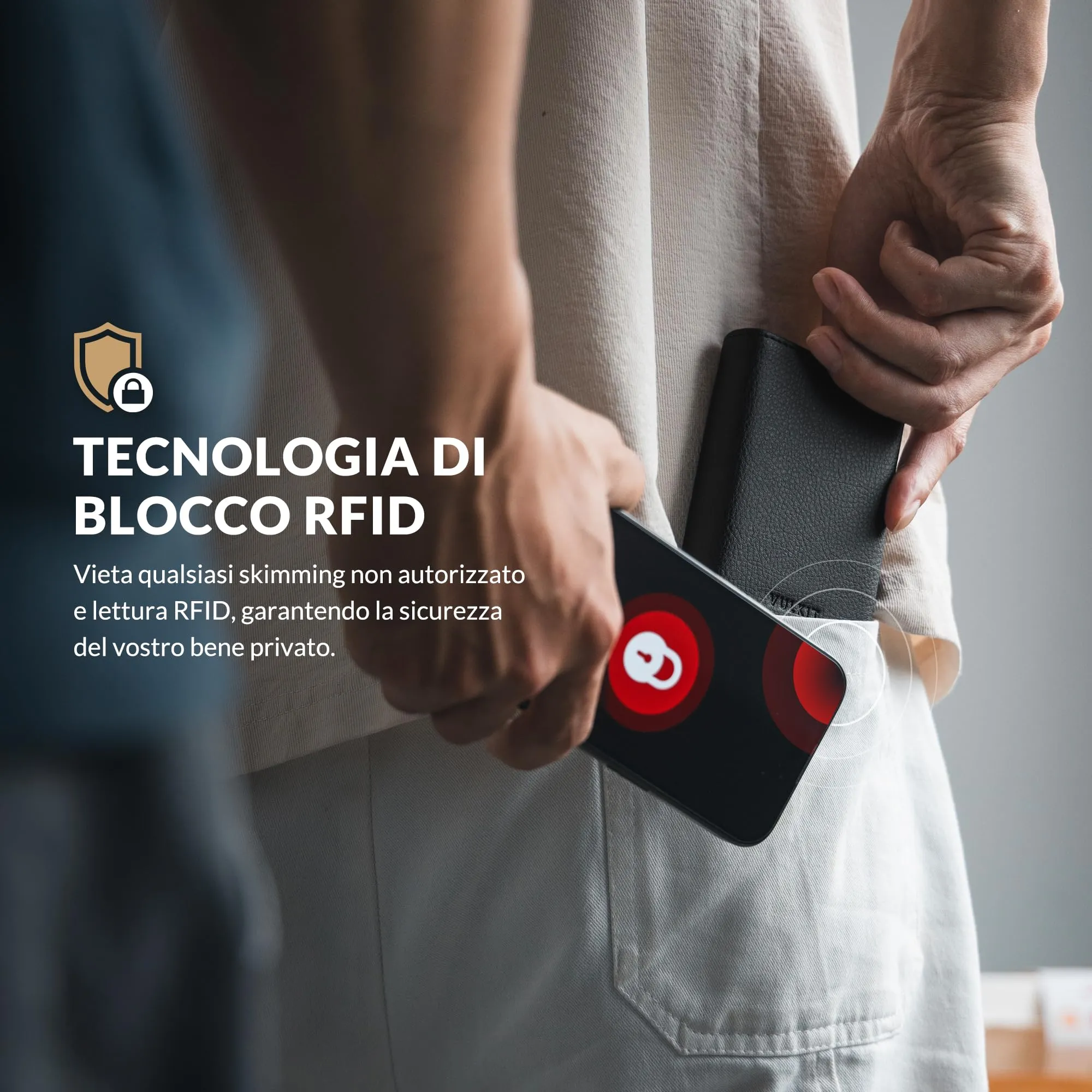 VULKIT Portafoglio Slim Portacarte in Pelle con Protezione RFID e Porta Monete VC302 - immagine 5