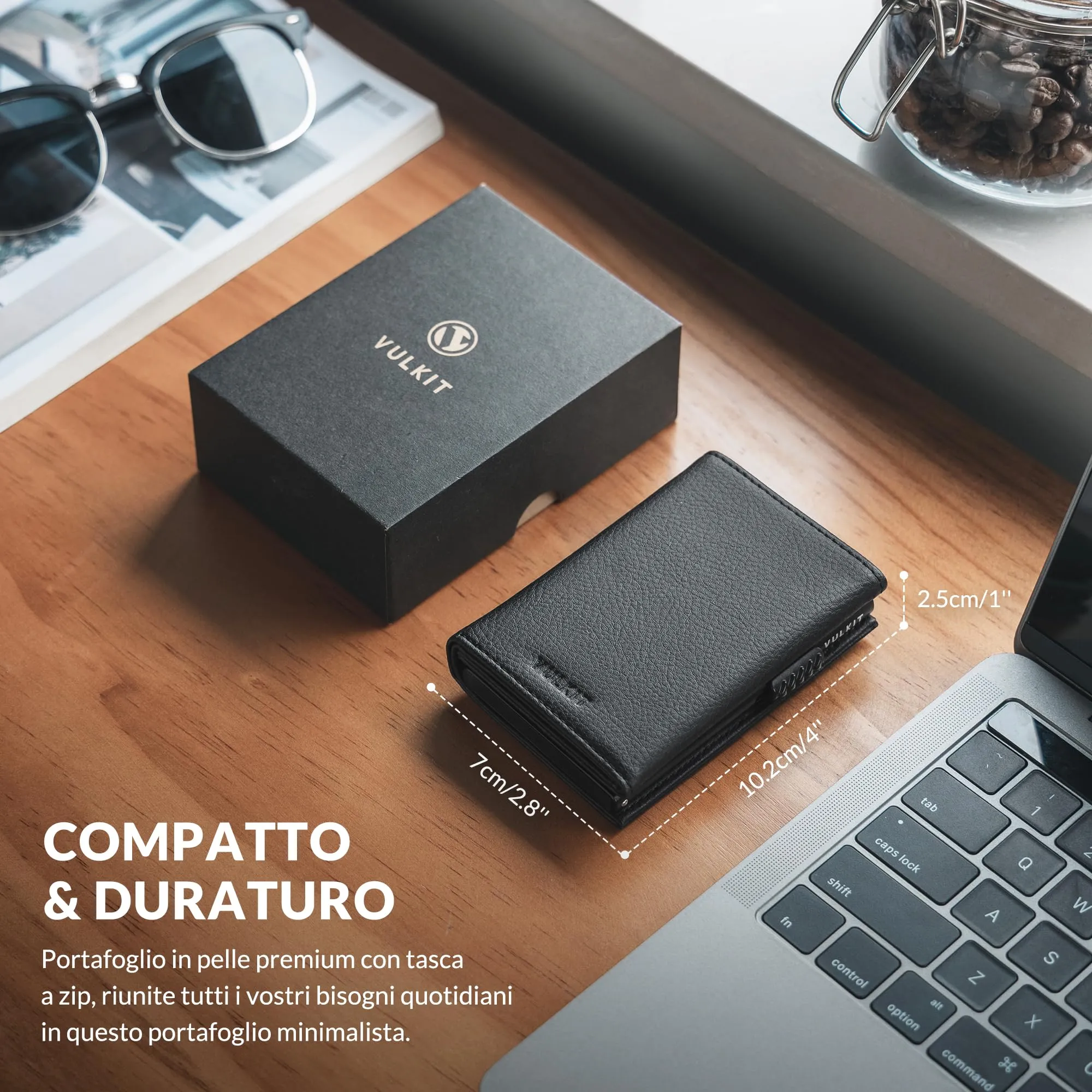 VULKIT Portafoglio Slim Portacarte in Pelle con Protezione RFID e Porta Monete VC302 - immagine 6