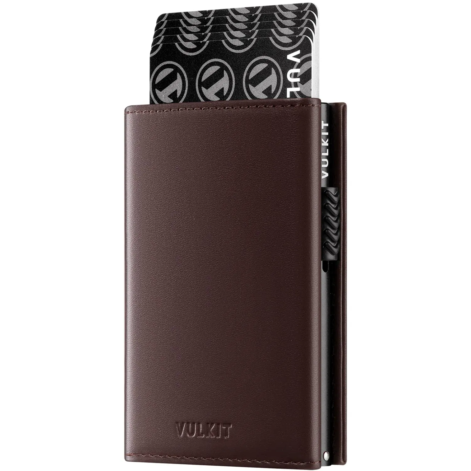 VULKIT Porta Carte Pop-up in Pelle di Vacchetta Pieno Fiore con Blocco RFID, Scomparto Banconote e Chiusura Magnetica - immagine 1