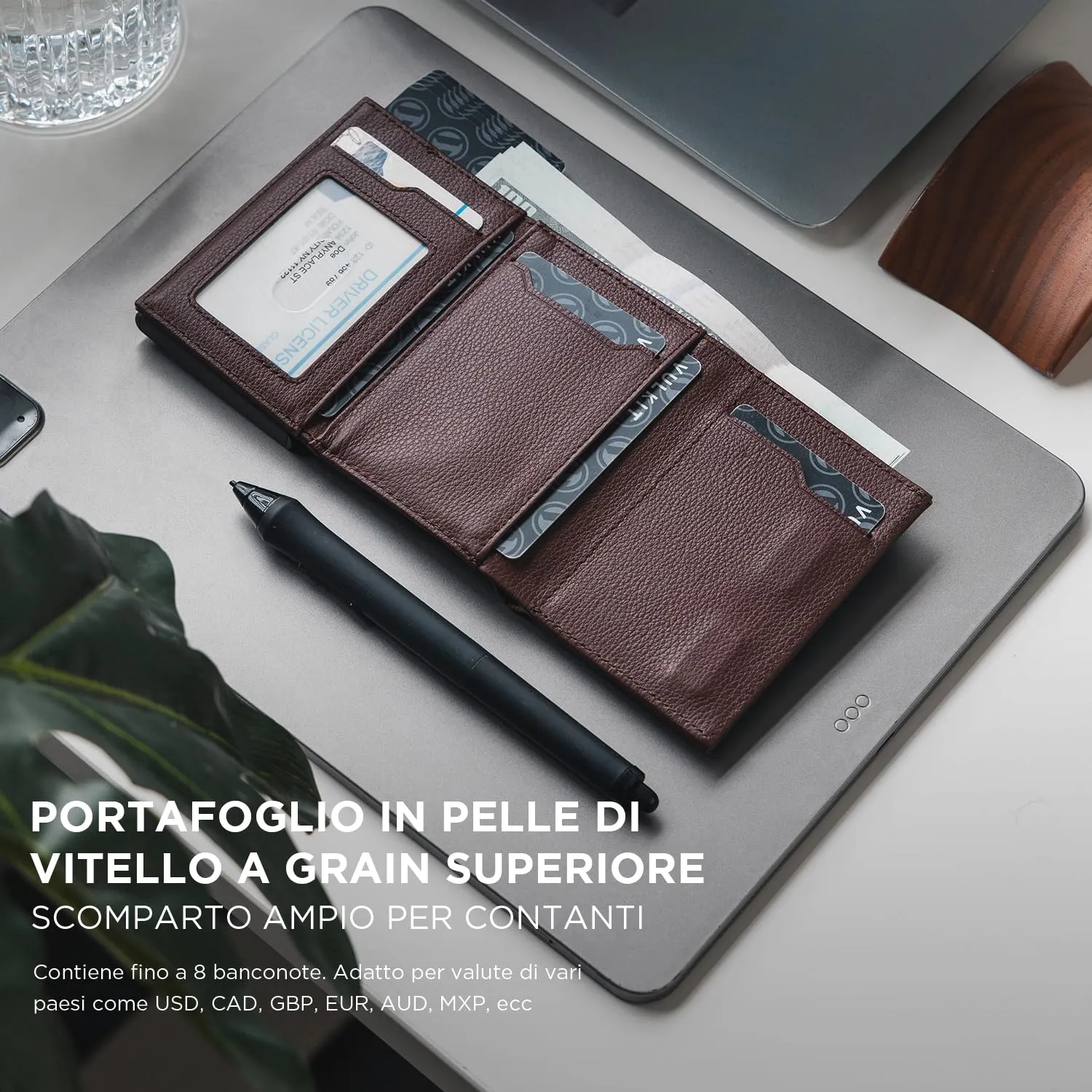 VULKIT Porta Carte Pop-up in Pelle di Vacchetta Pieno Fiore con Blocco RFID, Scomparto Banconote e Chiusura Magnetica - immagine 4