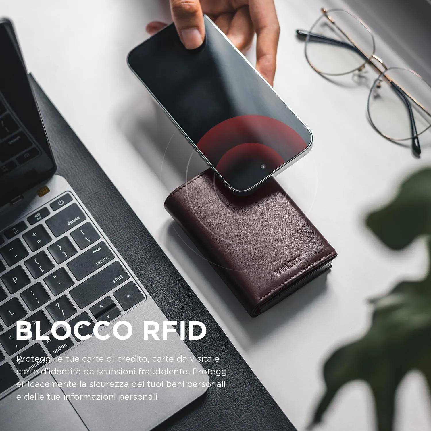 VULKIT Porta Carte Pop-up in Pelle di Vacchetta Pieno Fiore con Blocco RFID, Scomparto Banconote e Chiusura Magnetica - immagine 5