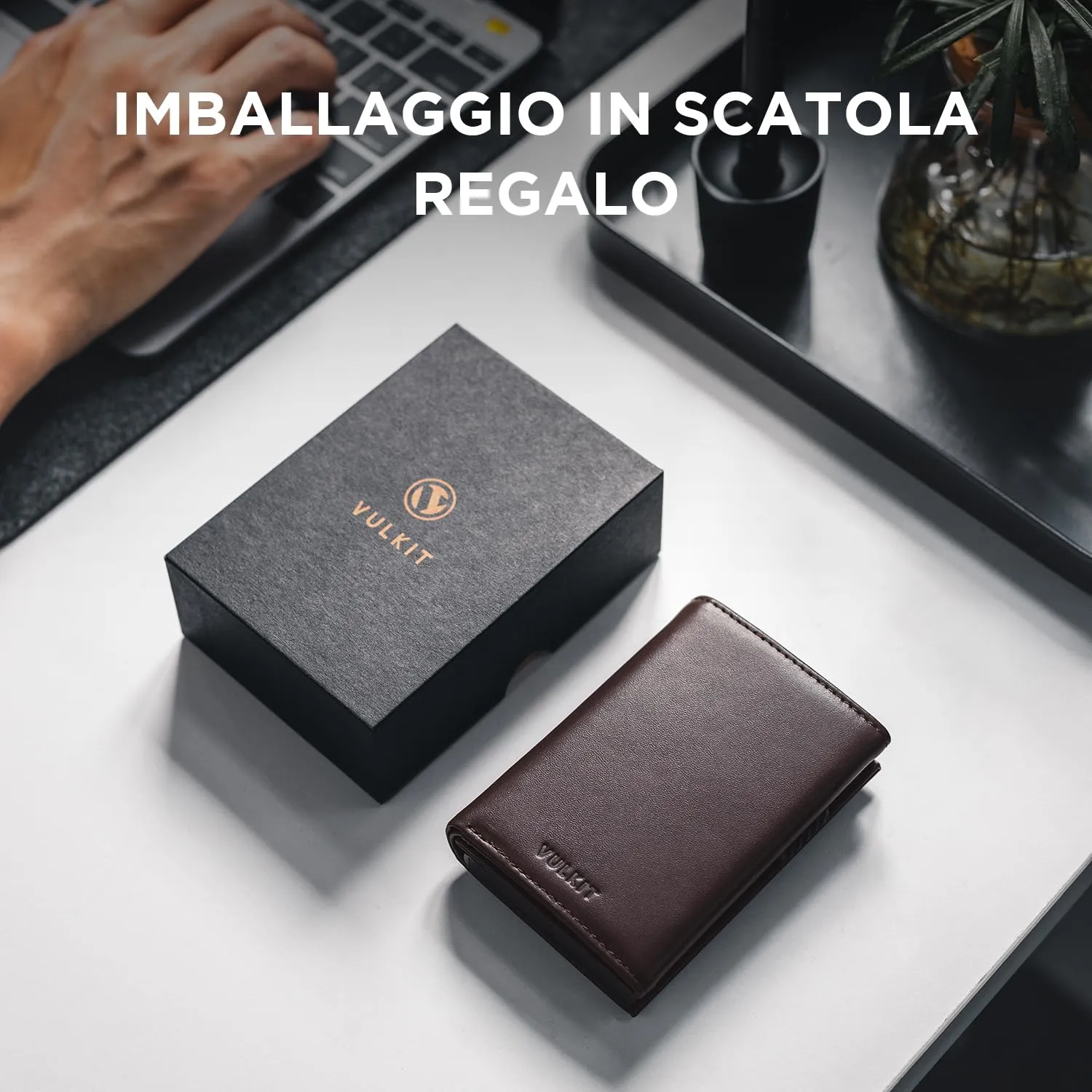 VULKIT Porta Carte Pop-up in Pelle di Vacchetta Pieno Fiore con Blocco RFID, Scomparto Banconote e Chiusura Magnetica - immagine 6