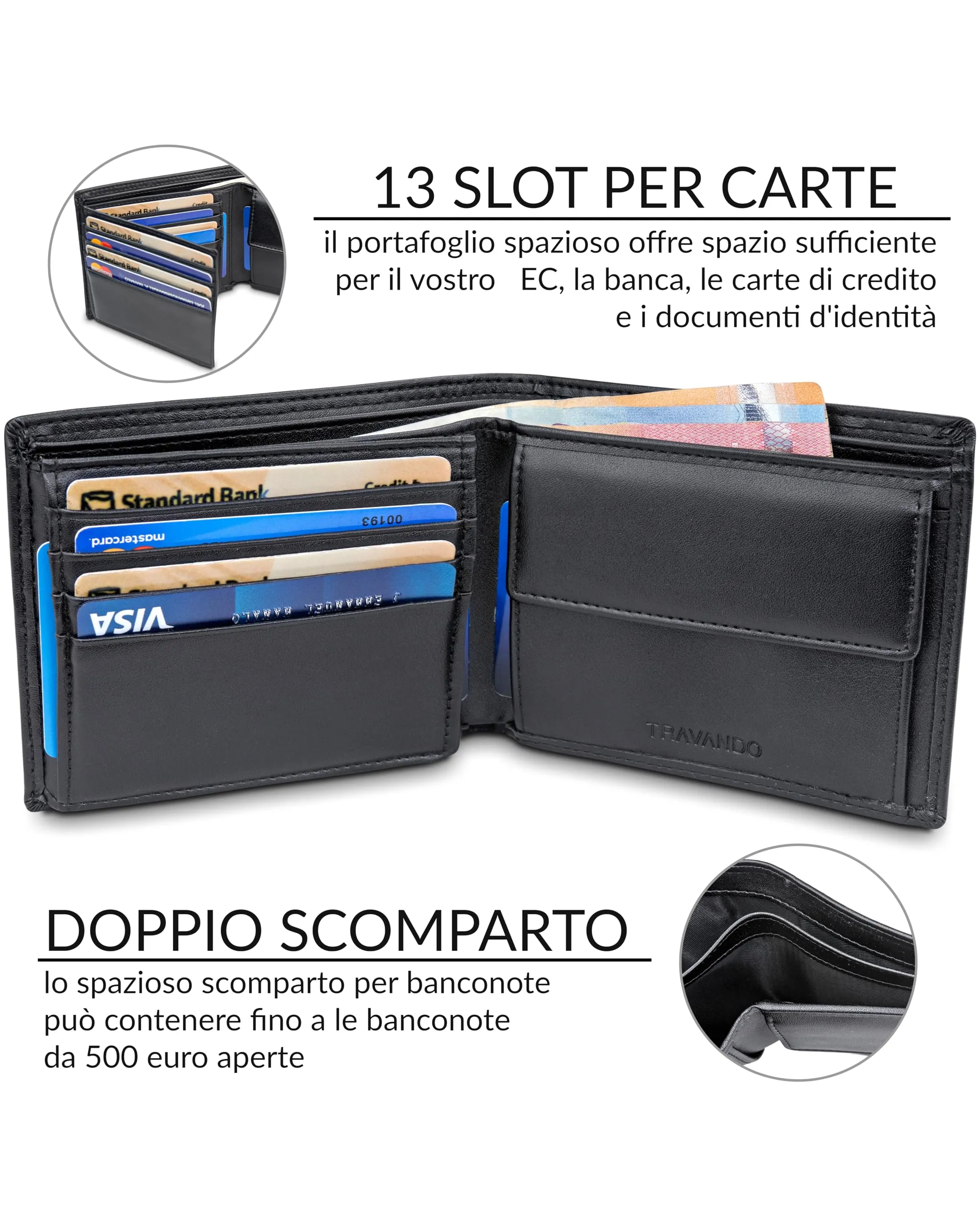 TRAVANDO Portafoglio Uomo OSLO con Protezione RFID, Nero - immagine 2