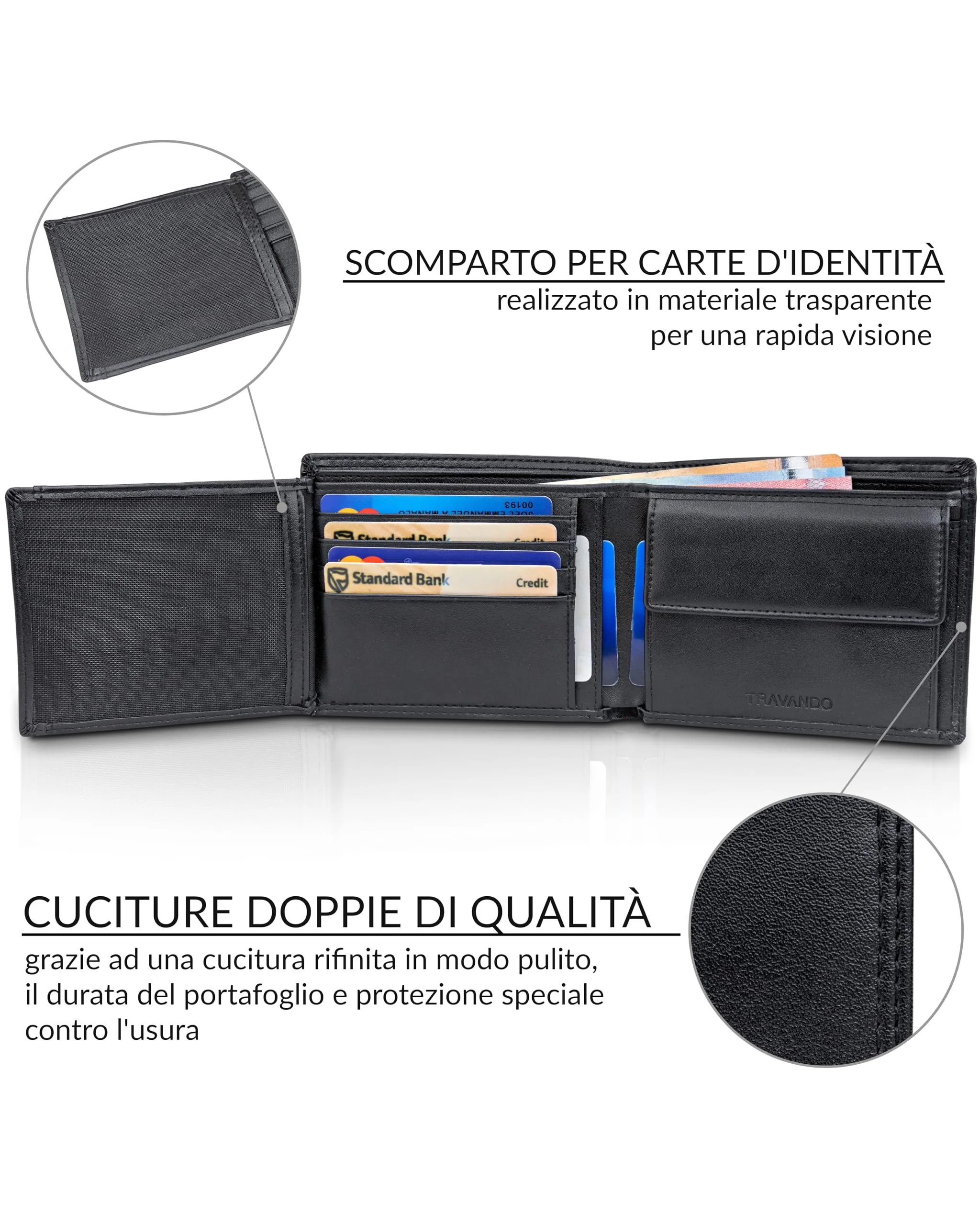 TRAVANDO Portafoglio Uomo OSLO con Protezione RFID, Nero - immagine 3