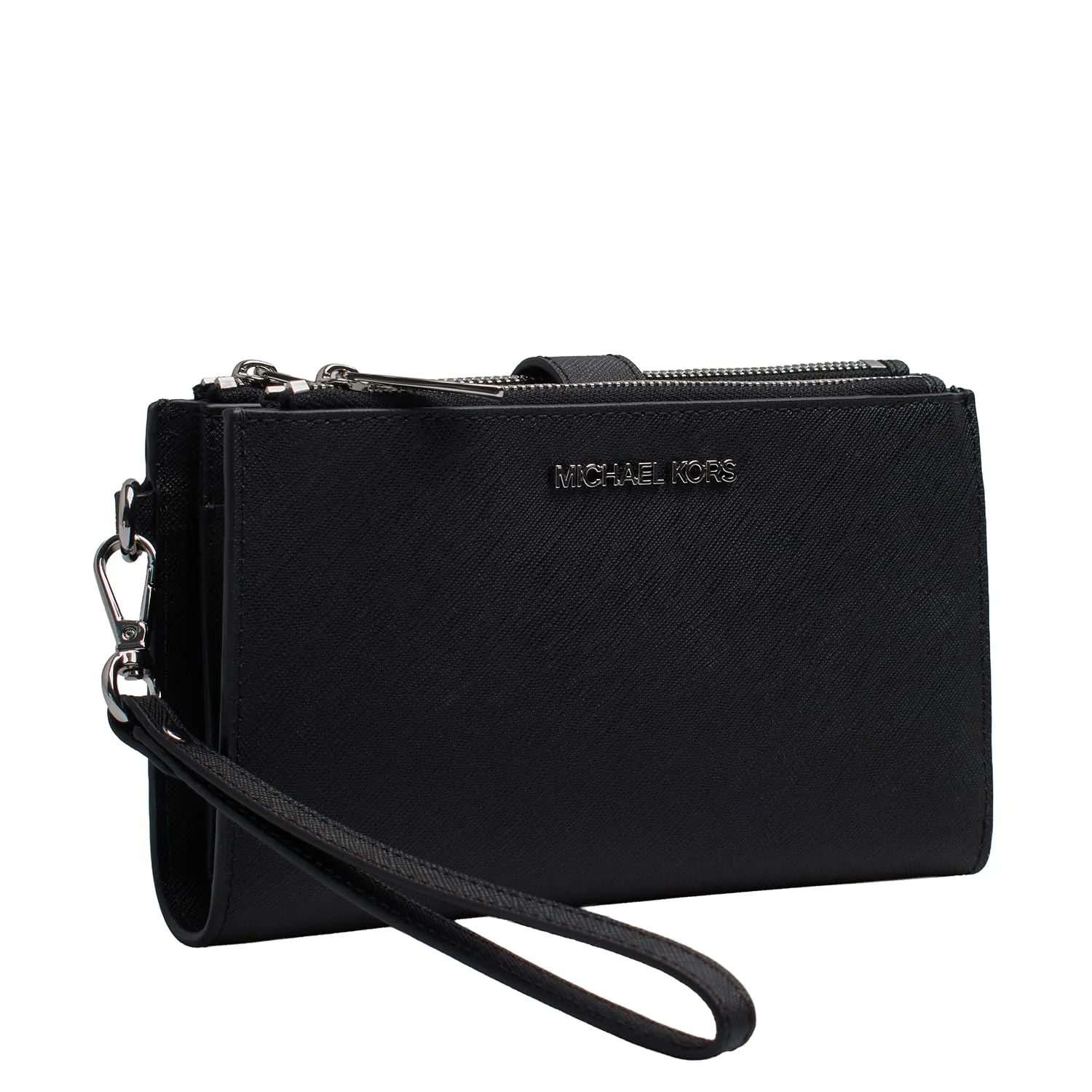 Michael Kors Jet Set Travel Portafoglio da viaggio con cinturino da polso e doppia cerniera da donna, Nero Saffiano/Argento Hardware, Medium - immagine 3
