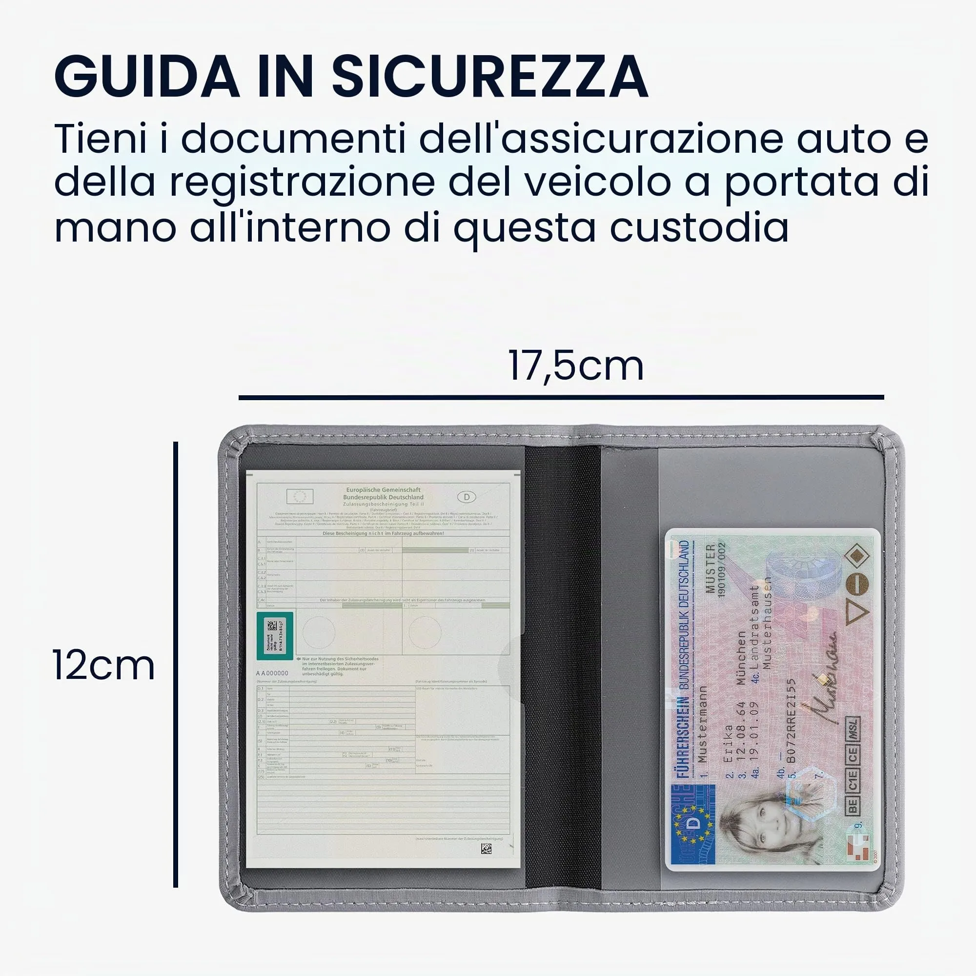 kwmobile Custodia in Neoprene per Libretto di Circolazione e Patente, Grigio - immagine 4
