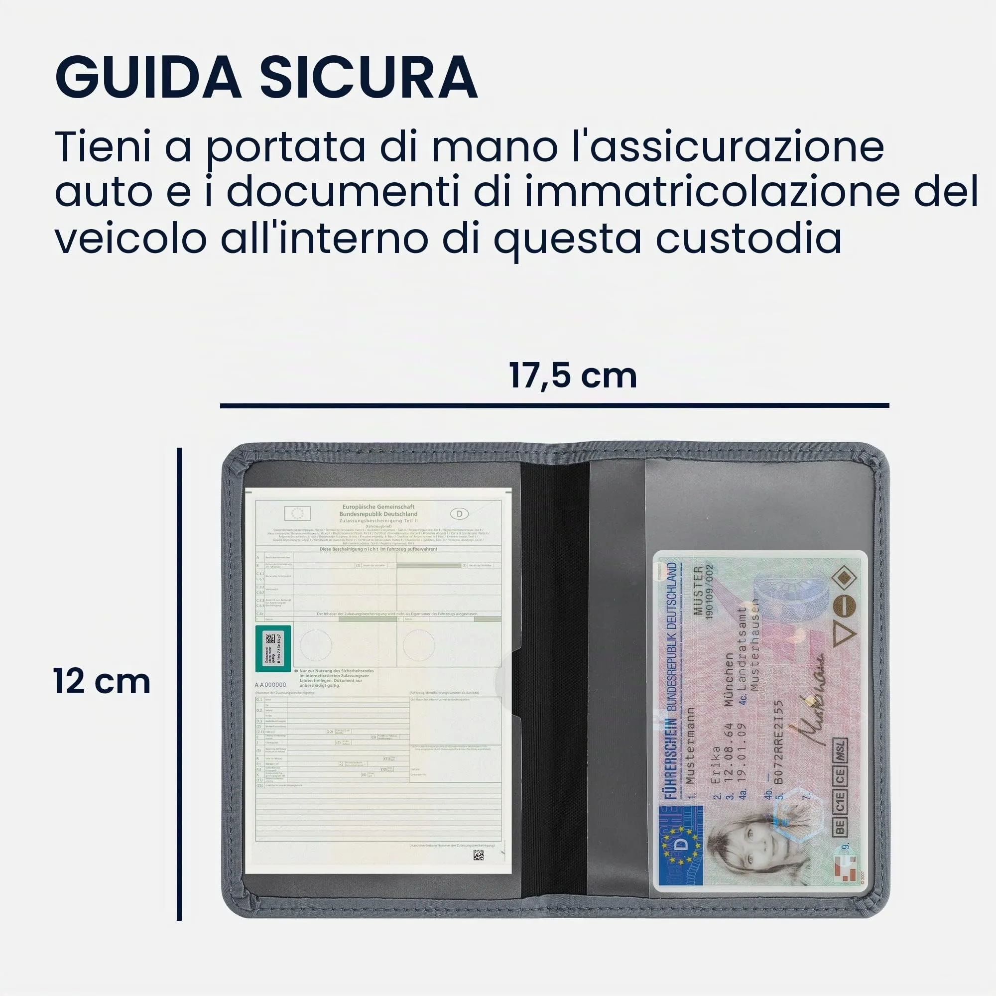 kwmobile Custodia in Neoprene per Libretto di Circolazione e Patente, Grigio Blu - immagine 4