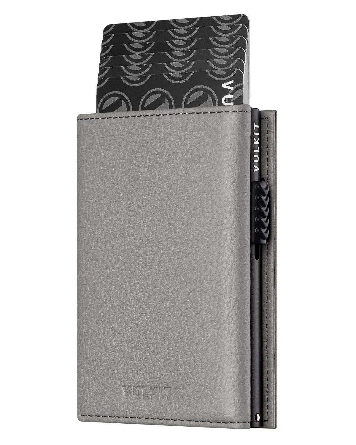 VULKIT Portafoglio Porta Carte Pop Up in Vera Pelle con Blocco RFID, Scomparto Banconote, Finestra ID e Tasca Monete, Grigio Grano - immagine 1