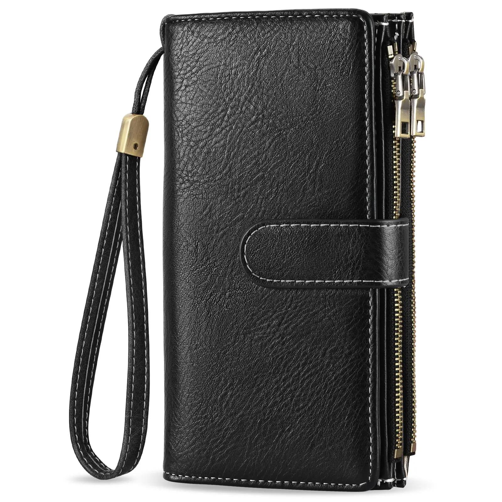 VOBUKE Portafoglio Donna Grande in Pelle Vintage con Blocco RFID, 16 Slot per Carte, 5 Scomparti per Banconote e Tracolla Staccabile - immagine 1