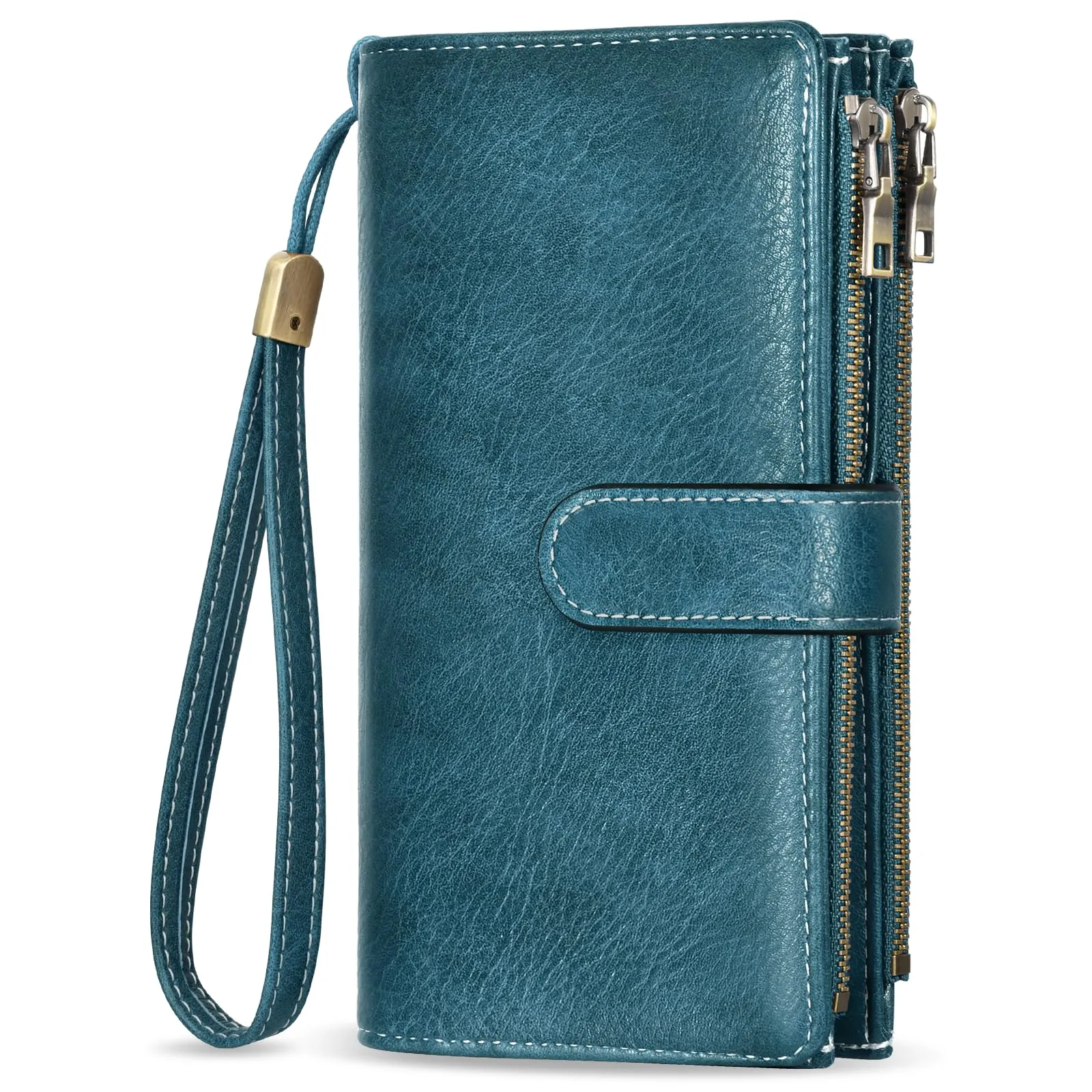 VOBUKE Portafoglio Donna in Pelle Vintage con Blocco RFID, 16 Slot Carte, 5 Scomparti Banconote, Cerniera e Tracolla Staccabile - immagine 1