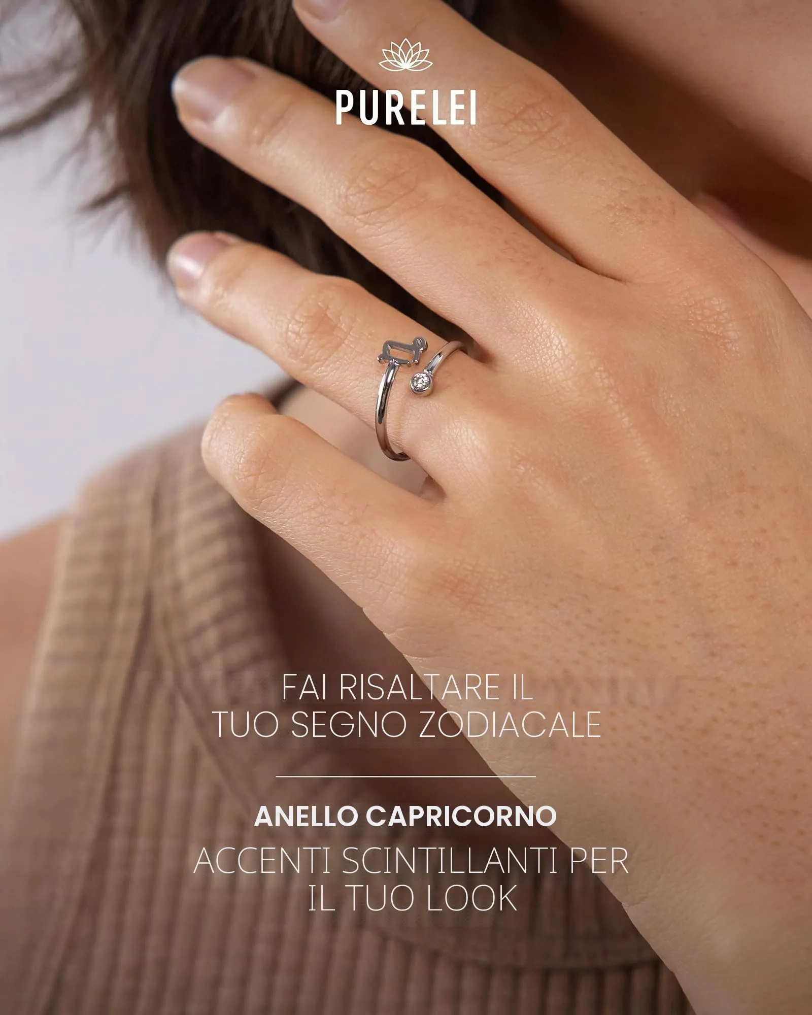 Purelei Anello con segno zodiacale in acciaio inox, regolabile 50-60 - immagine 2