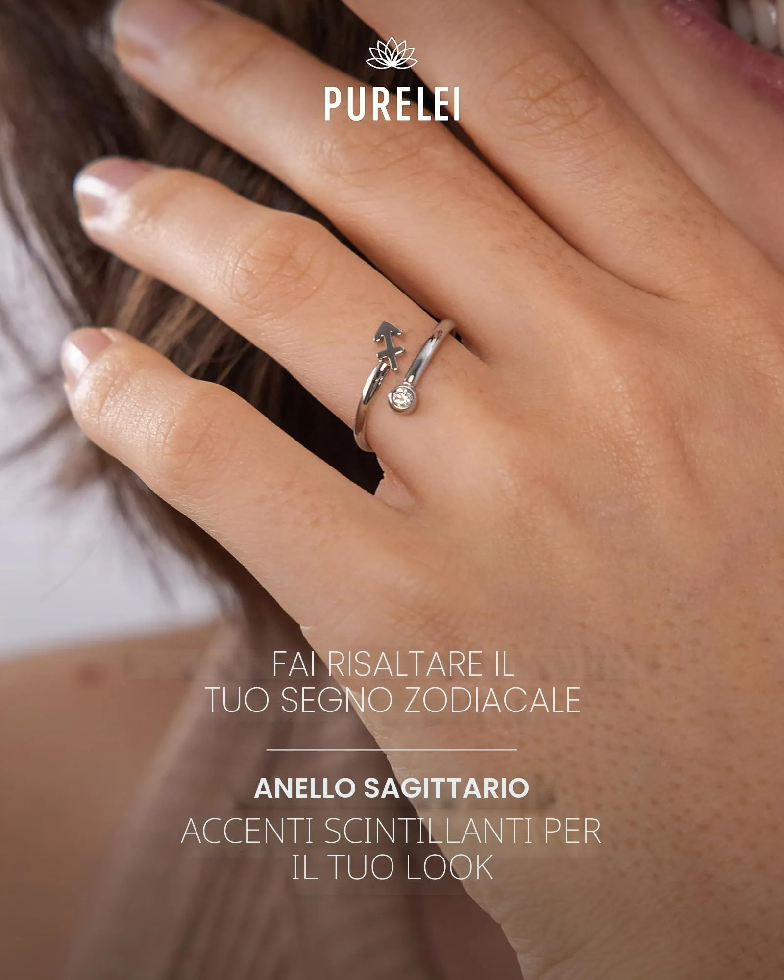 Purelei Anello con segno zodiacale in acciaio inox, regolabile 60-66, Gemma - immagine 2