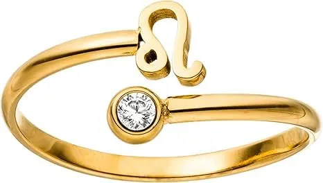 Purelei Anello con segno zodiacale in acciaio inox, regolabile 60-66, Gemma - immagine 1