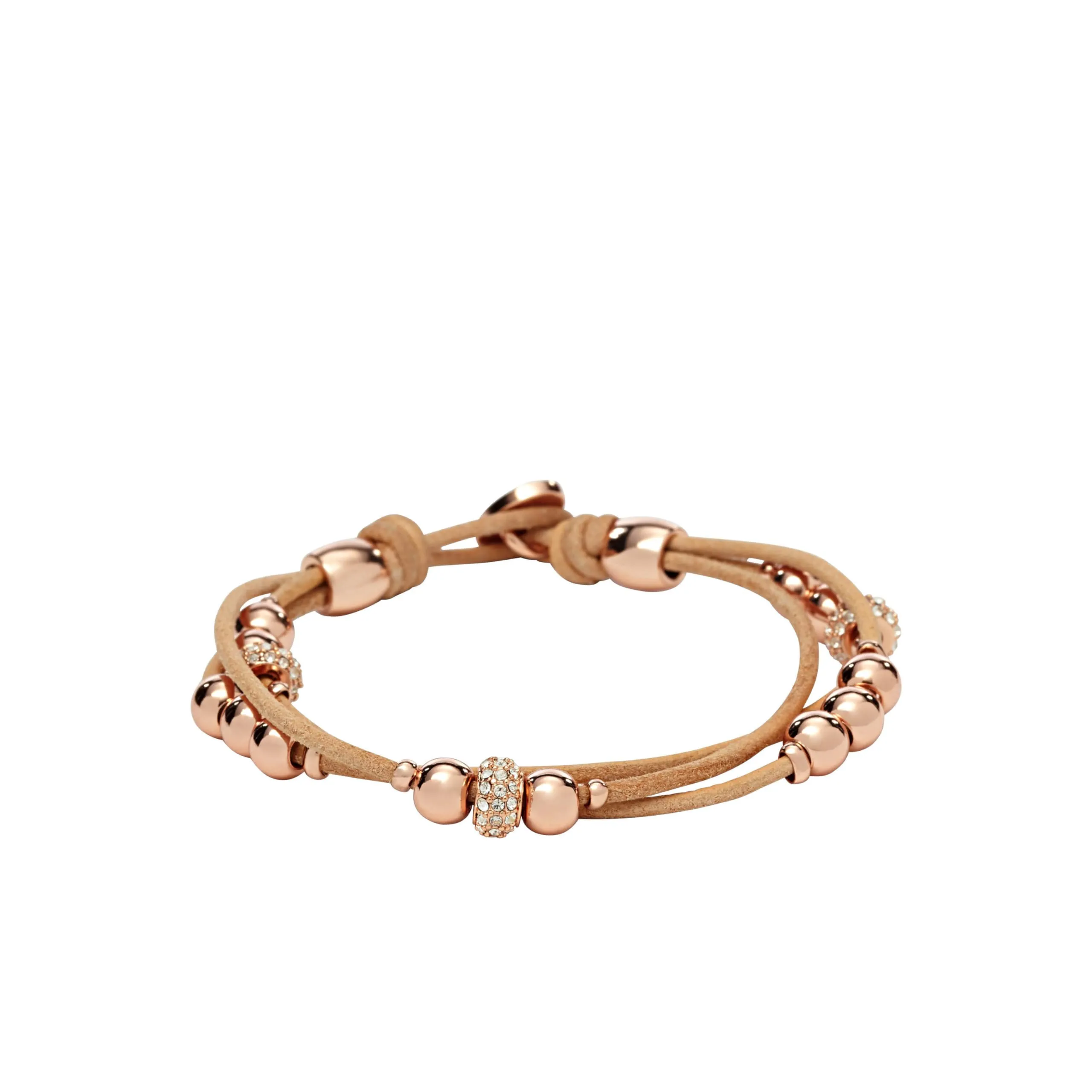 Fossil Bracciale da Donna in Pelle e Acciaio Inossidabile, Marrone Chiaro/Oro Rosa, 19 cm, JA6539791 - immagine 1