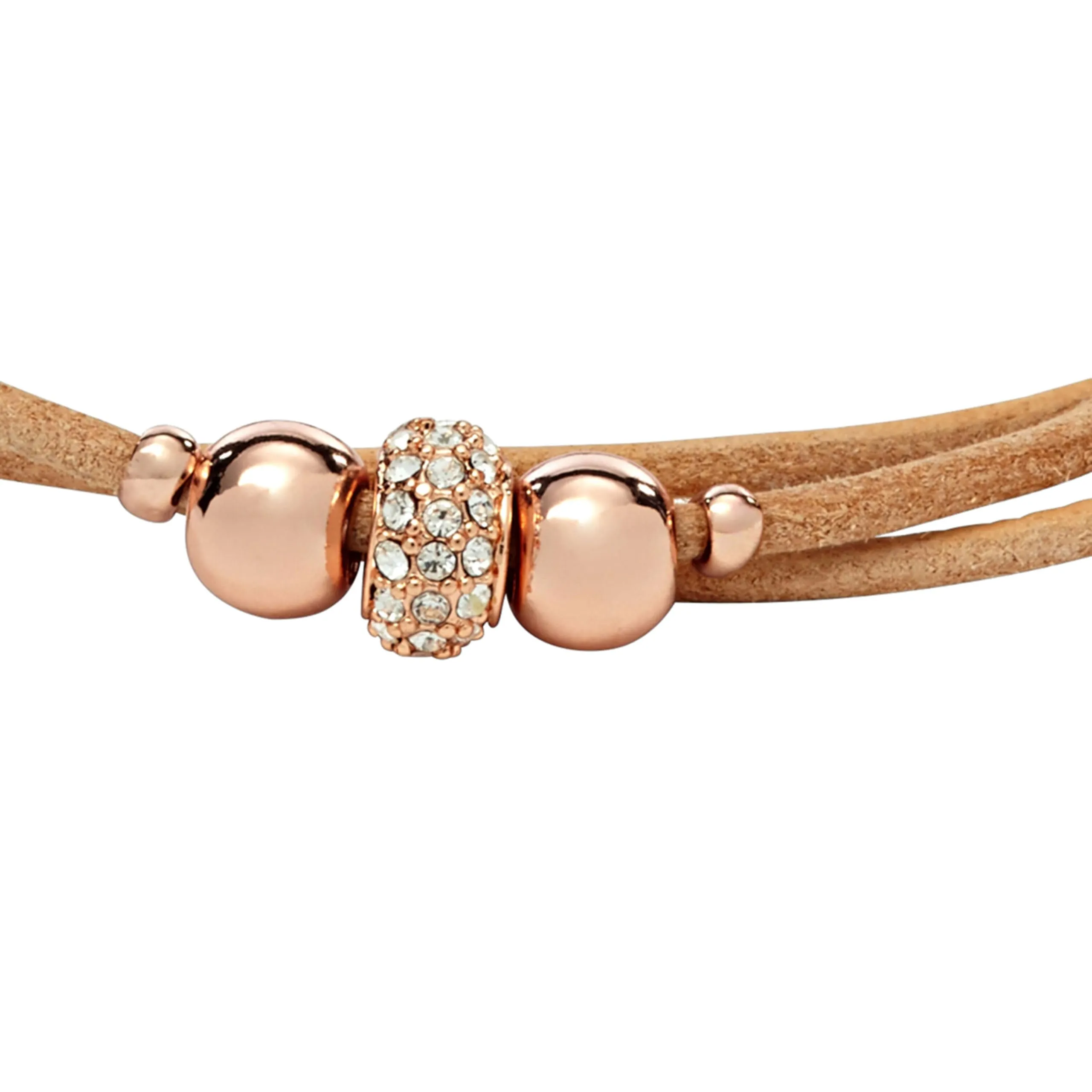 Fossil Bracciale da Donna in Pelle e Acciaio Inossidabile, Marrone Chiaro/Oro Rosa, 19 cm, JA6539791 - immagine 2