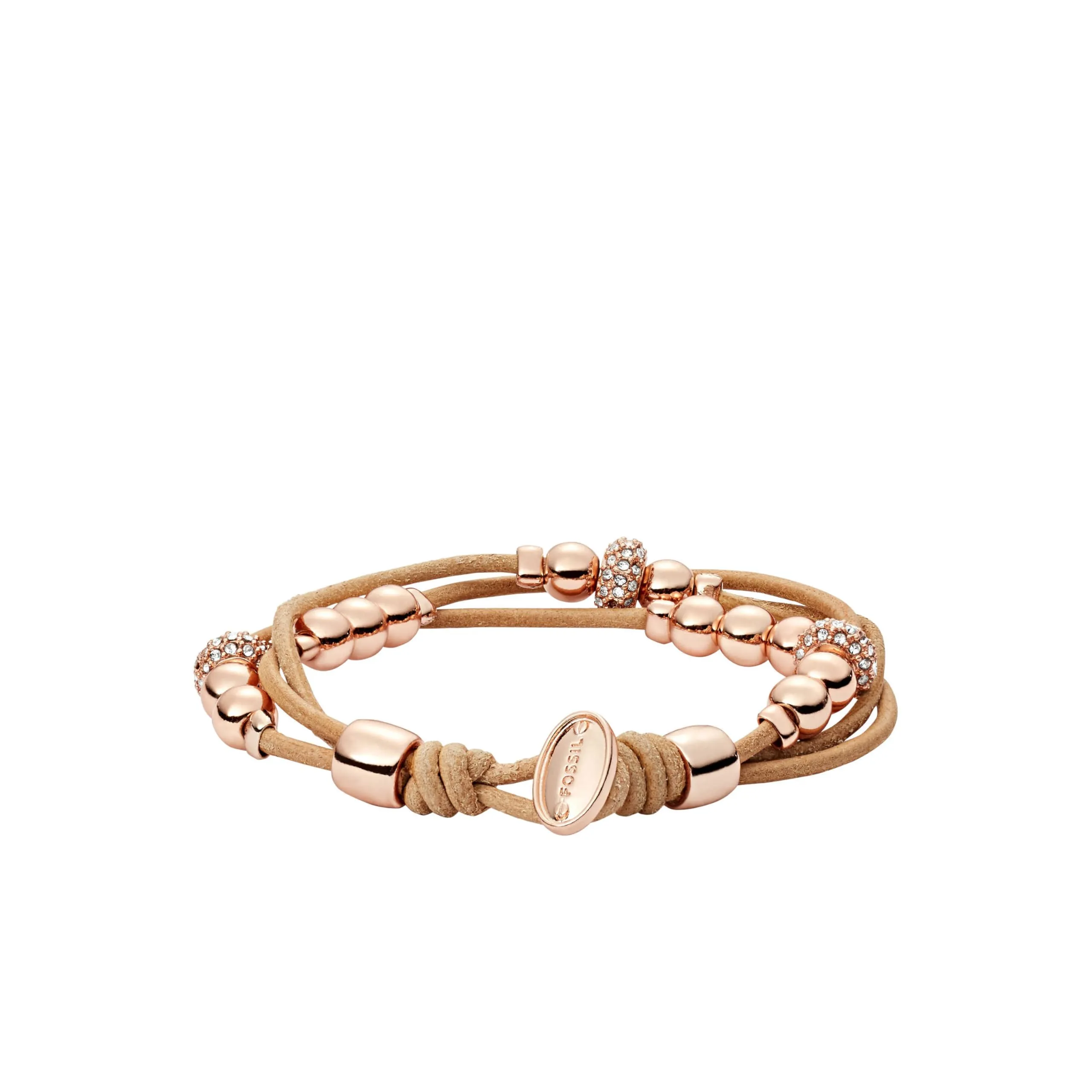 Fossil Bracciale da Donna in Pelle e Acciaio Inossidabile, Marrone Chiaro/Oro Rosa, 19 cm, JA6539791 - immagine 3