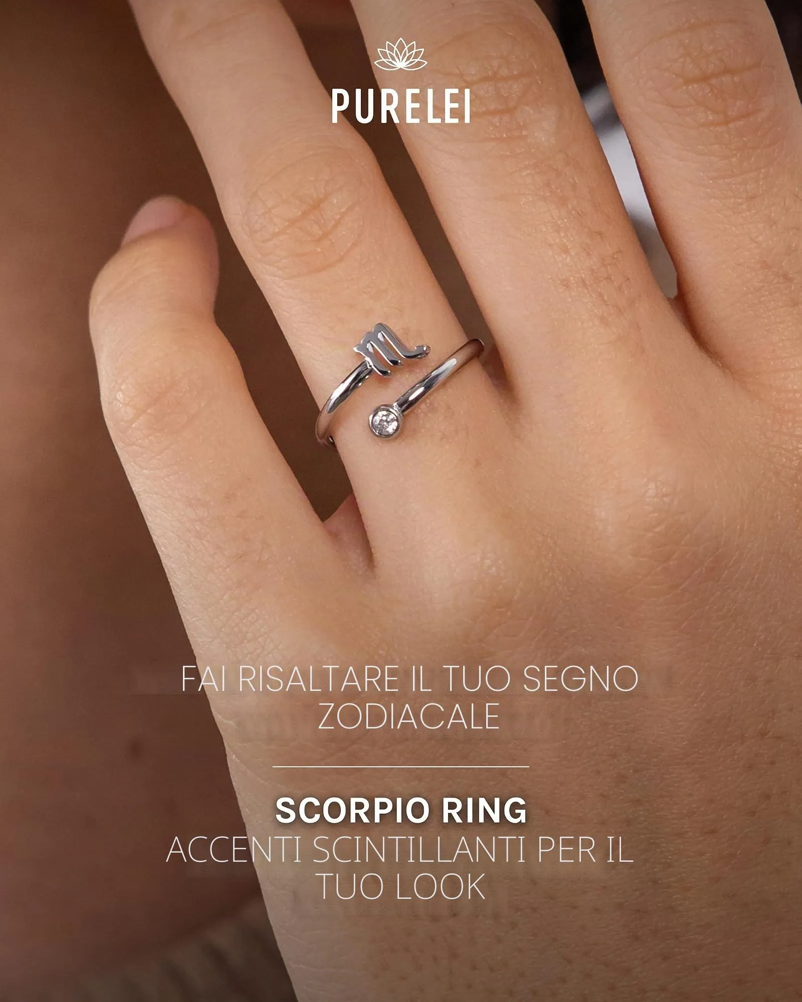Purelei Anello Zodiaco in acciaio inox, regolabile 50-60, Gemma - immagine 2