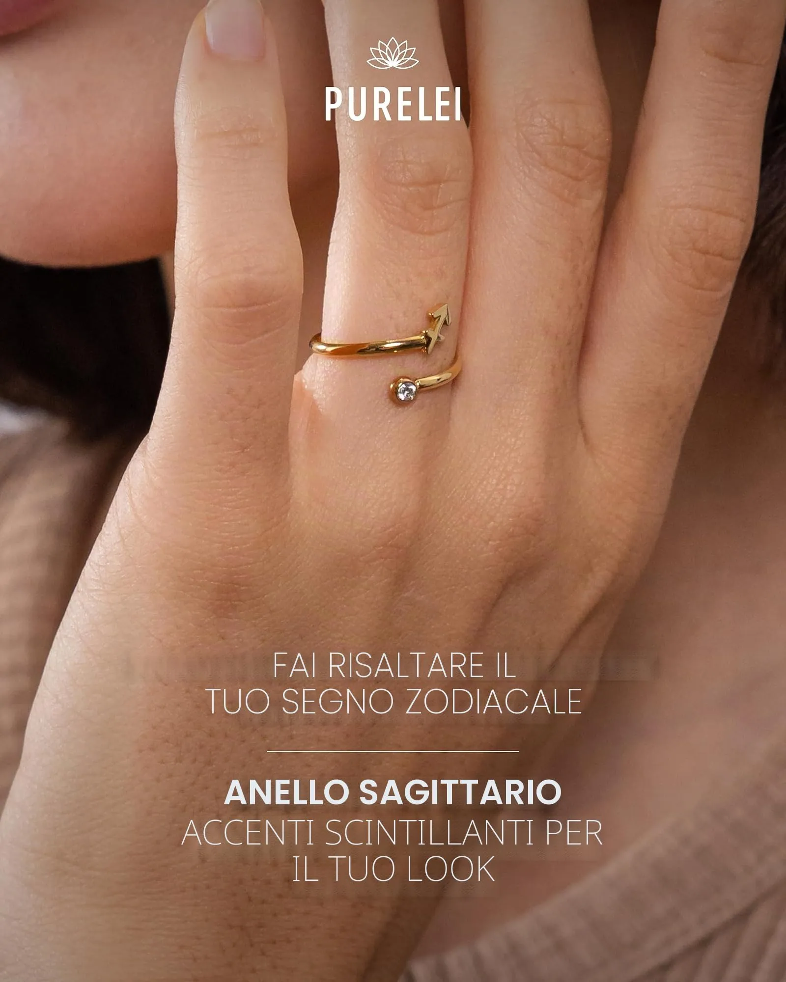 Purelei Anello Segno Zodiacale in Acciaio Inox, Regolabile 60-66, Gemma - immagine 2