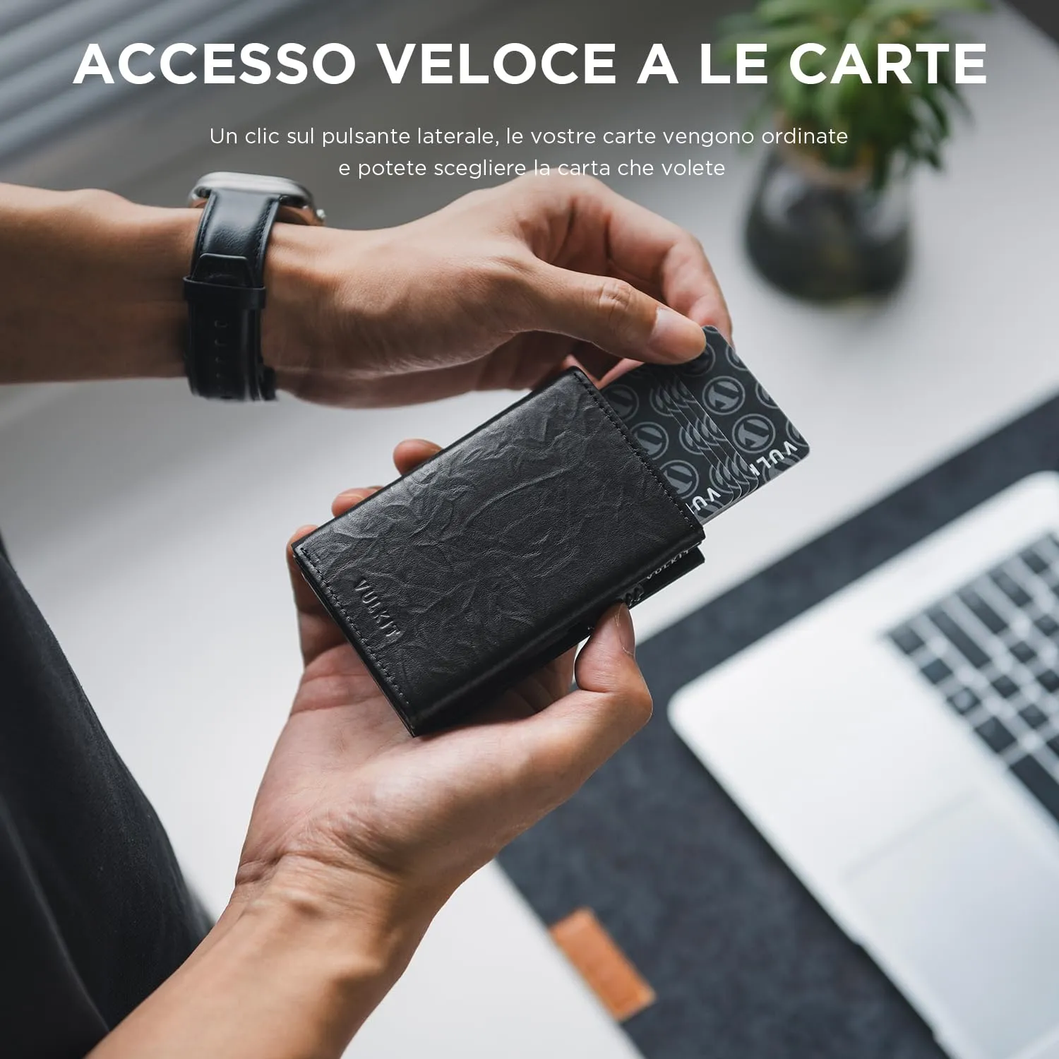 VULKIT Porta Carte in Pelle Prismatica con Blocco RFID, Scomparto Banconote e Chiusura Magnetica - immagine 2