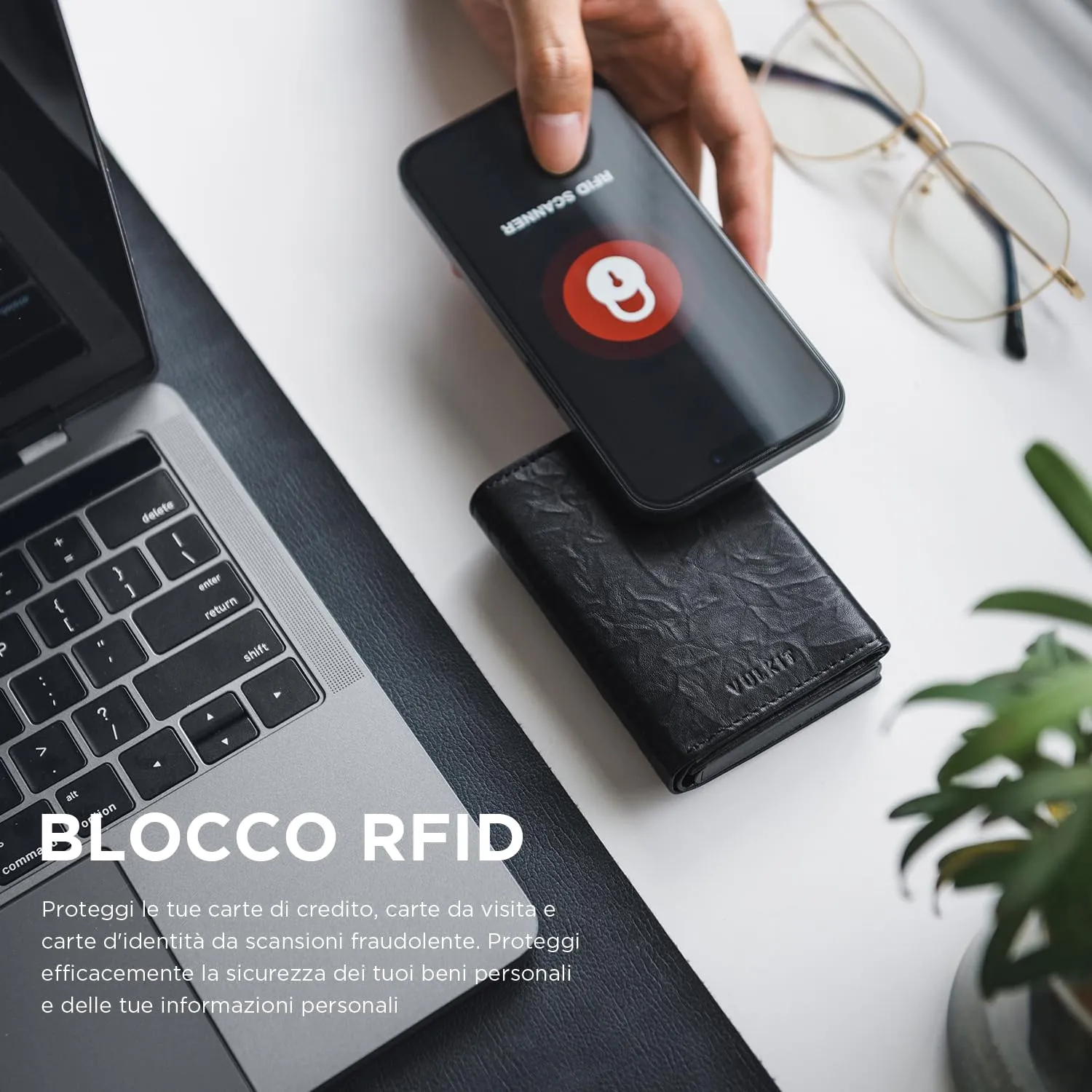 VULKIT Porta Carte in Pelle Prismatica con Blocco RFID, Scomparto Banconote e Chiusura Magnetica - immagine 5