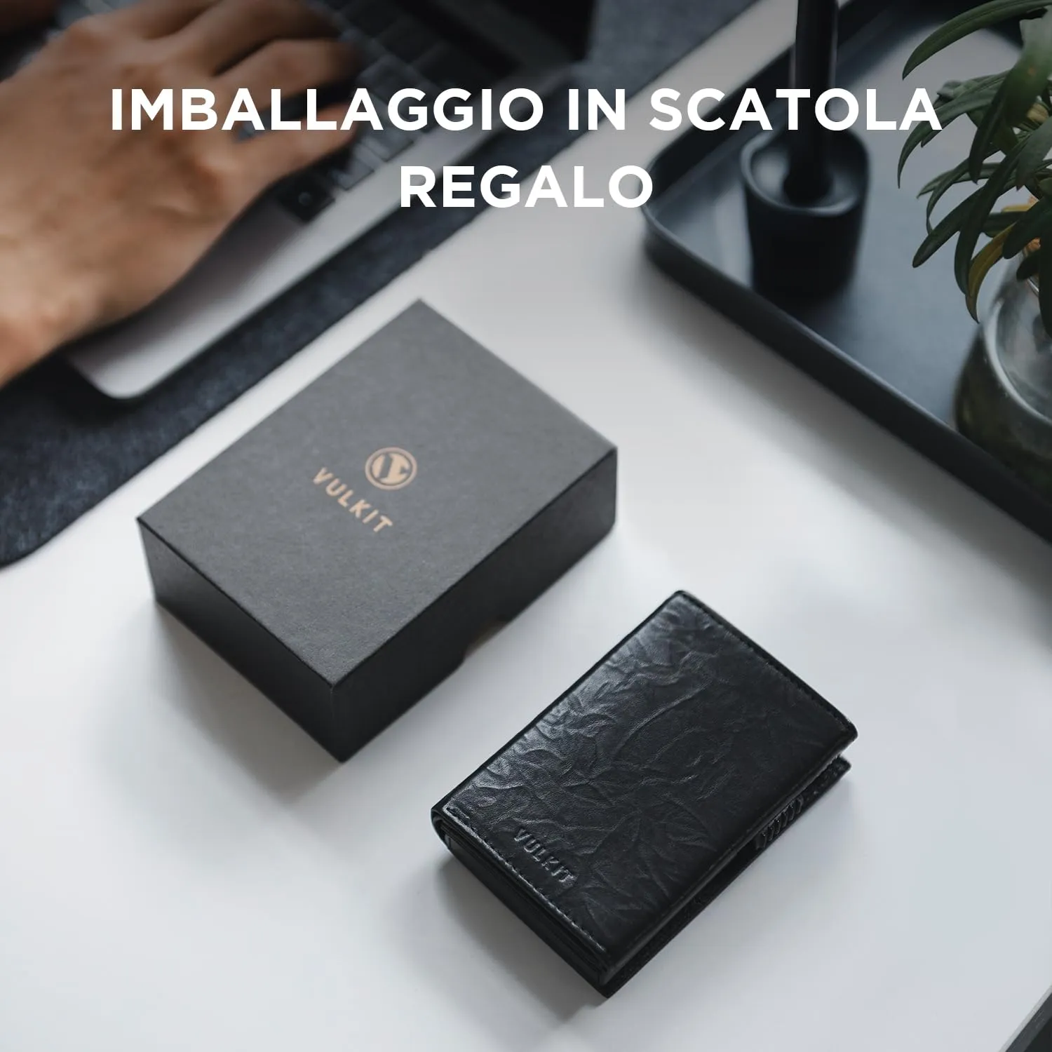 VULKIT Porta Carte in Pelle Prismatica con Blocco RFID, Scomparto Banconote e Chiusura Magnetica - immagine 6