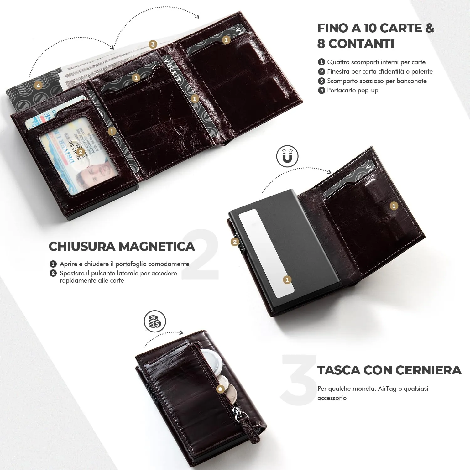 VULKIT Porta Carte in Vera Pelle Dutch Martin con Blocco RFID e Chiusura Magnetica - immagine 3