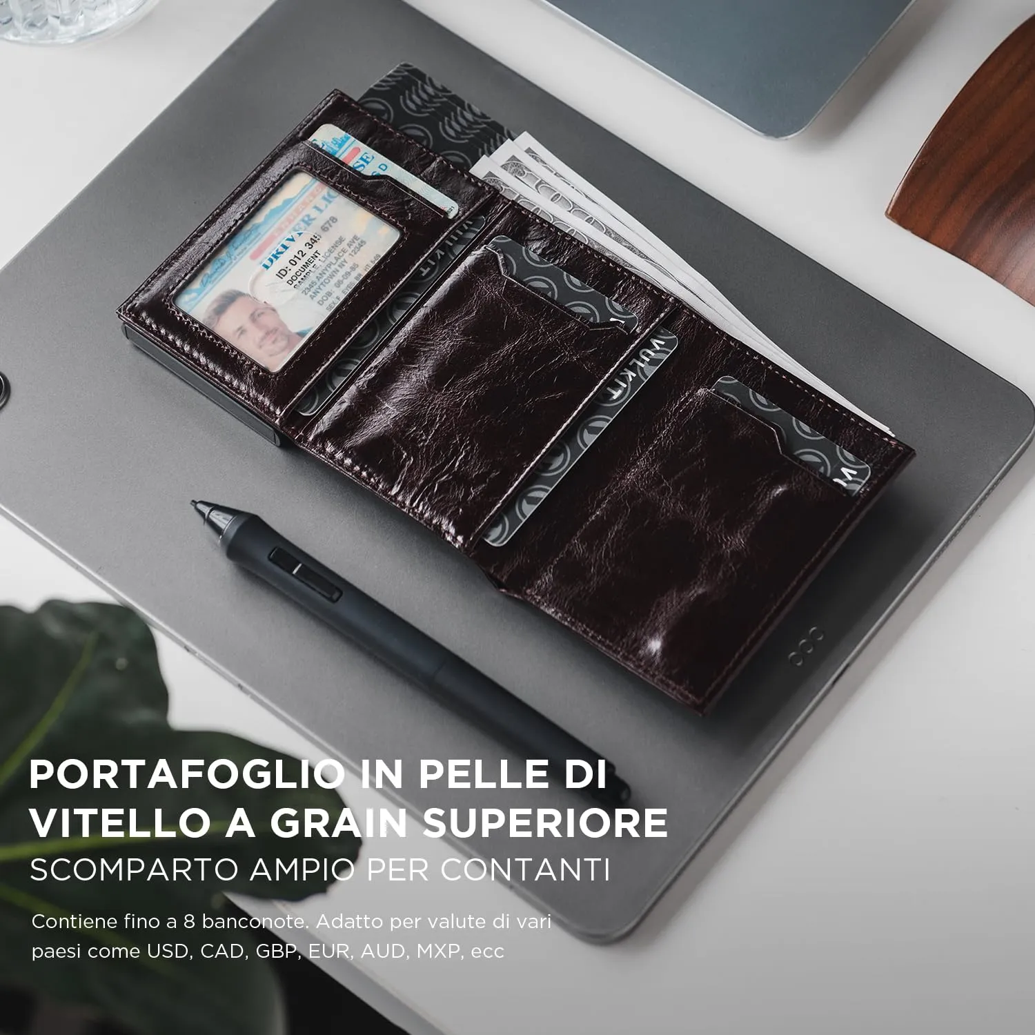 VULKIT Porta Carte in Vera Pelle Dutch Martin con Blocco RFID e Chiusura Magnetica - immagine 4