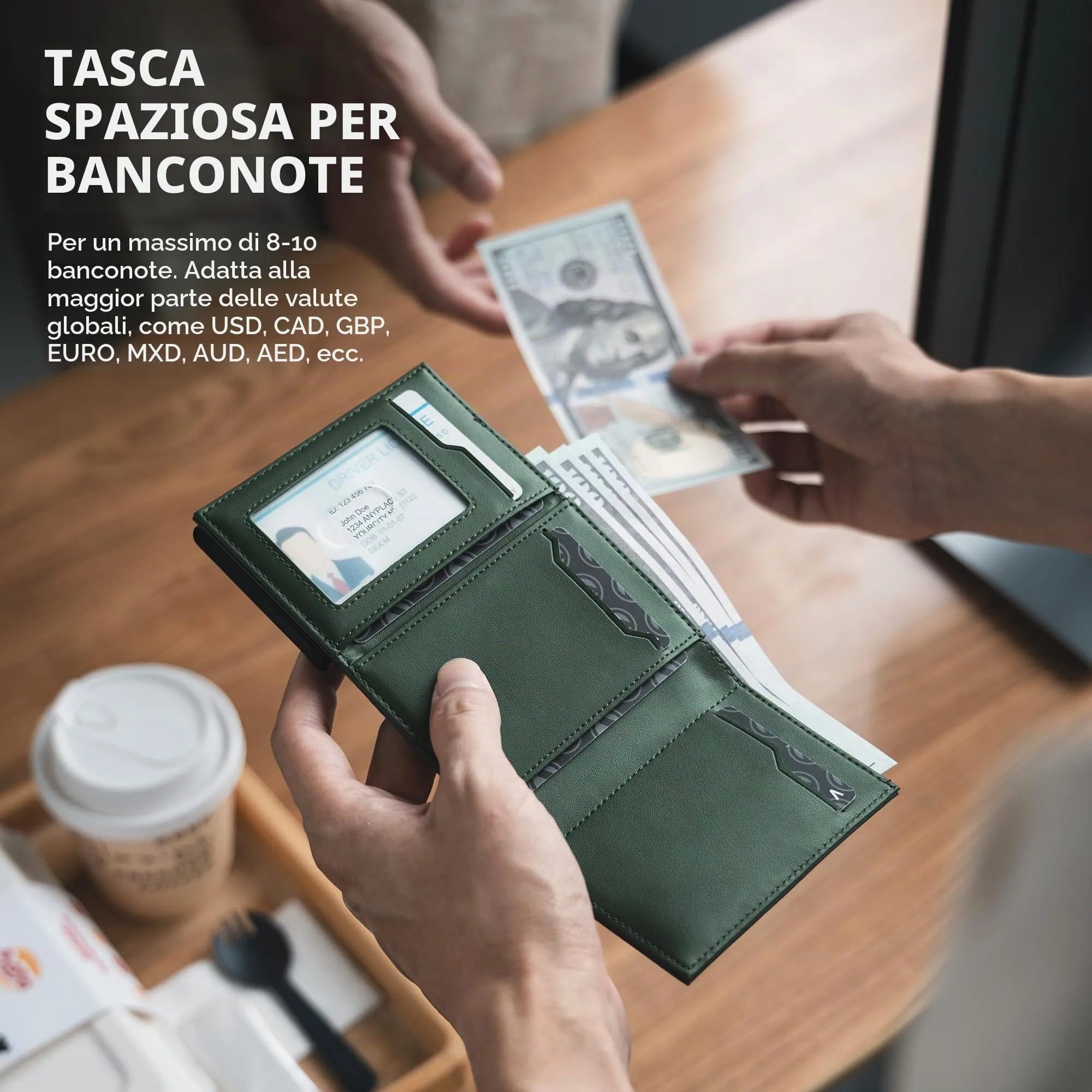 VULKIT Portafoglio Slim Portacarte in Pelle con Protezione RFID e Porta Monete VC302 - immagine 4